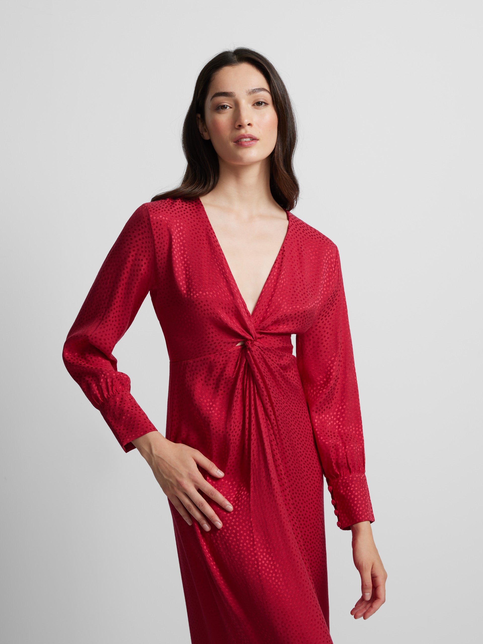 Red jacquard knot long dress