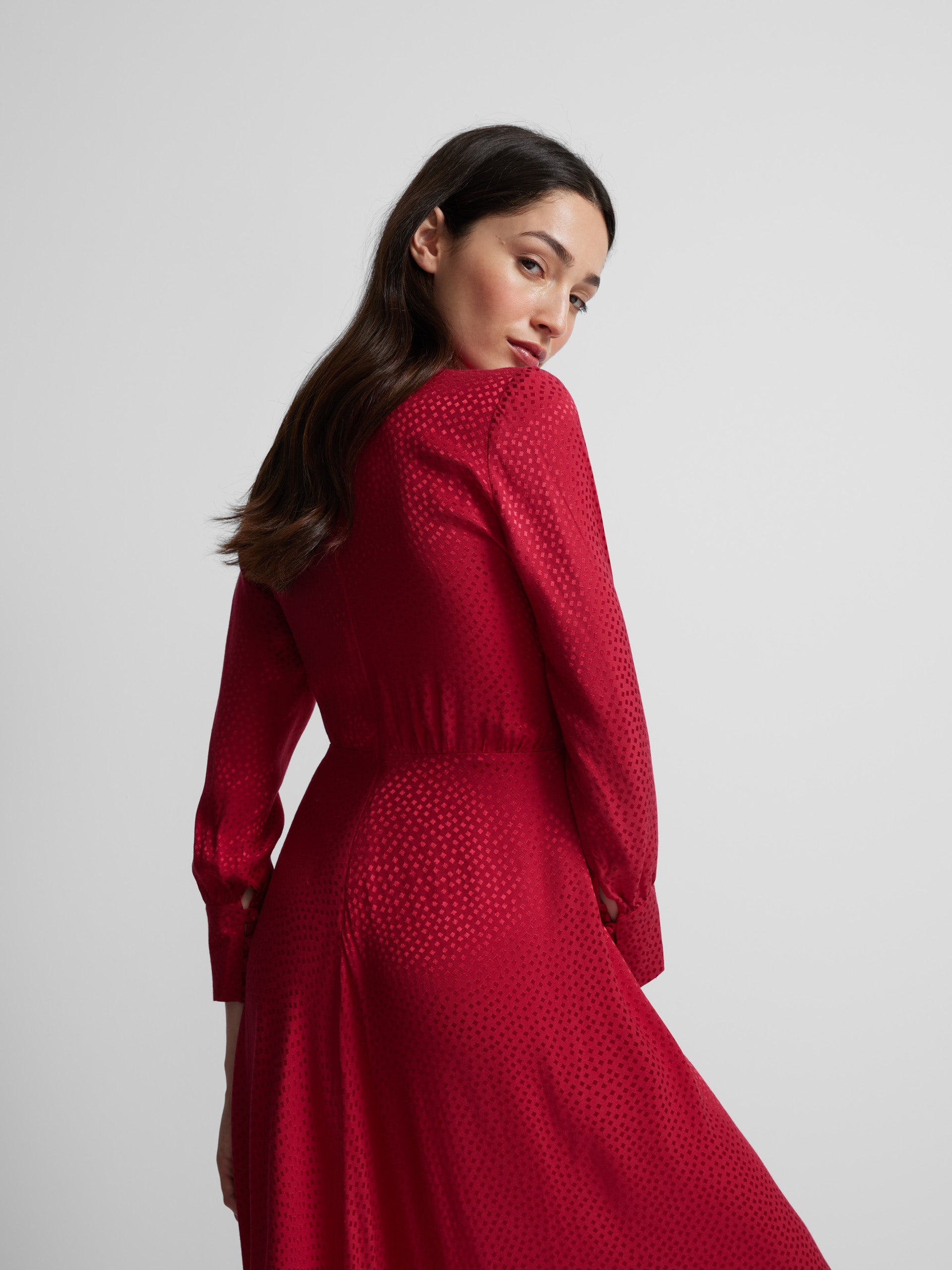 Robe longue noeud jacquard rouge