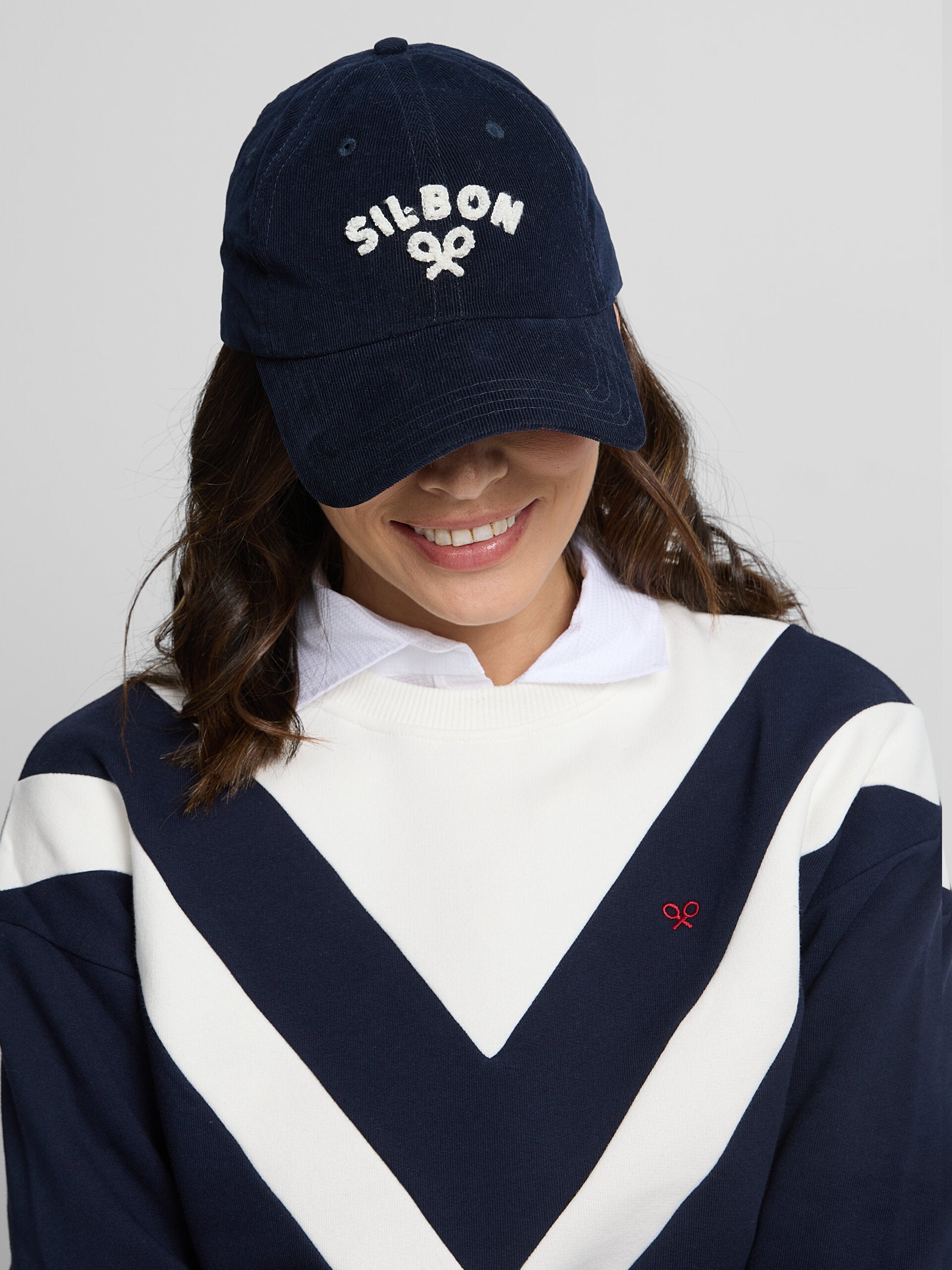 Sweat femme rétro bleu marine et écru