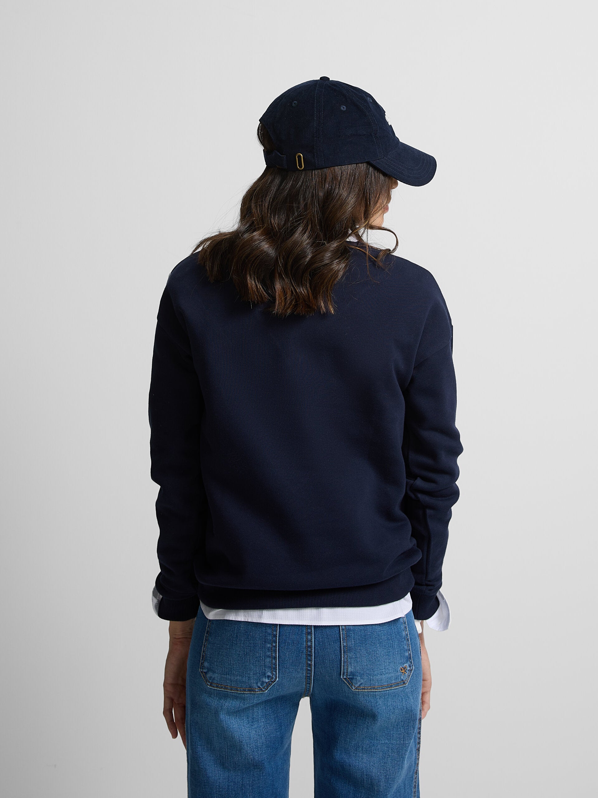 Sweat femme rétro bleu marine et écru