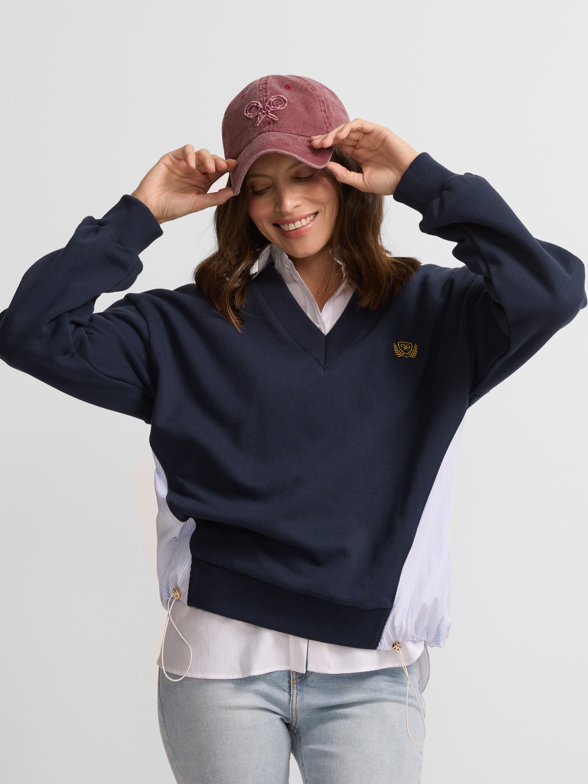 Navy blue combined women's sweatshirt