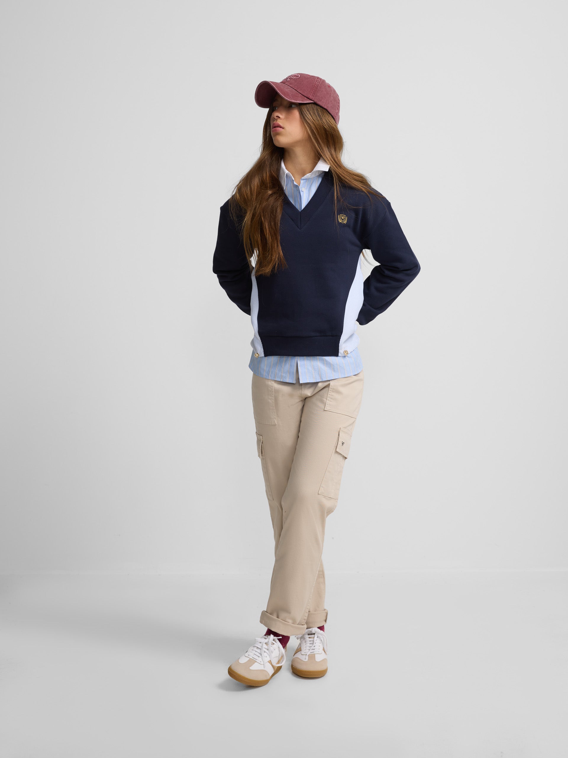 Navy blue combined women's sweatshirt