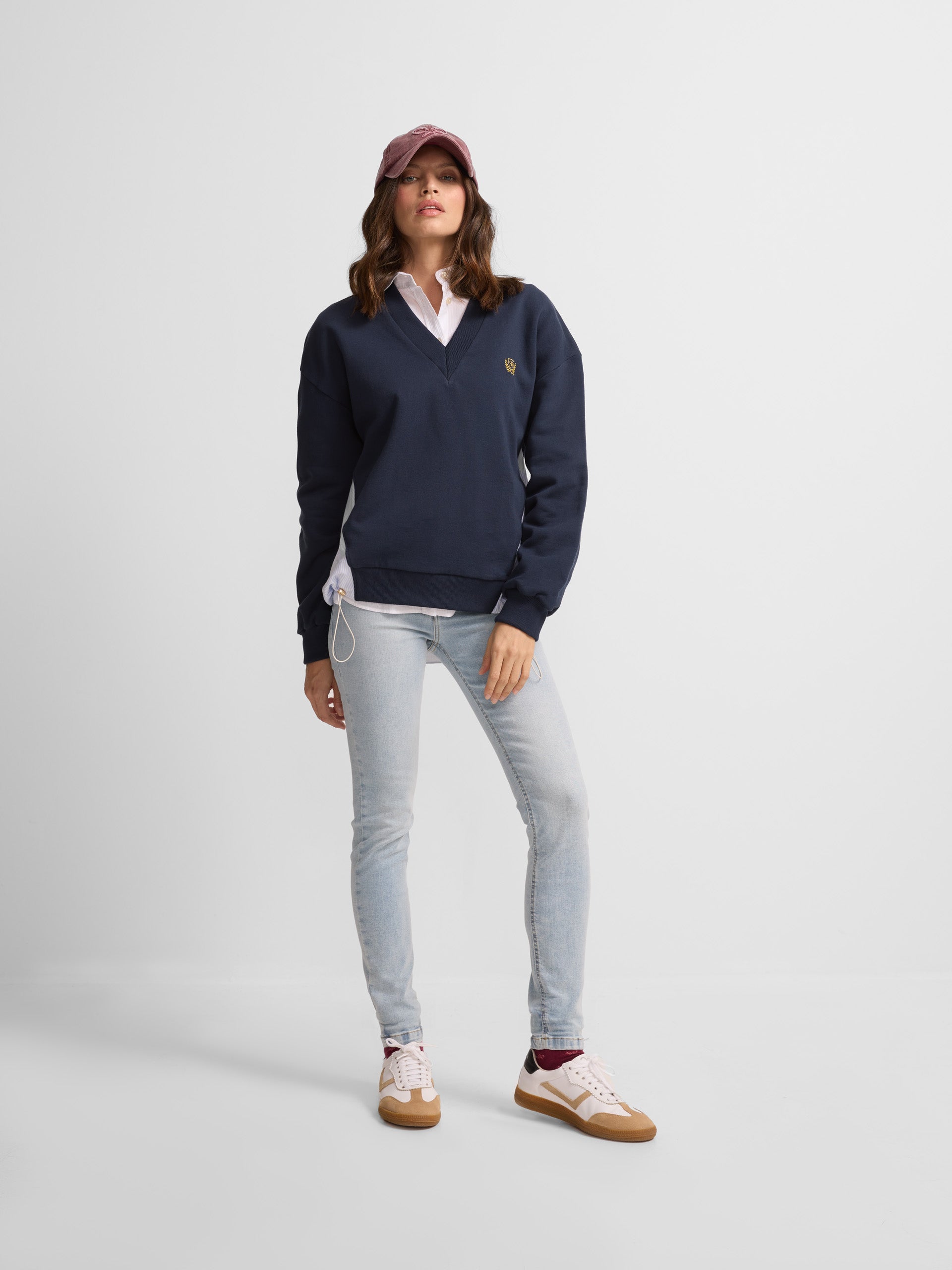 Navy blue combined women's sweatshirt