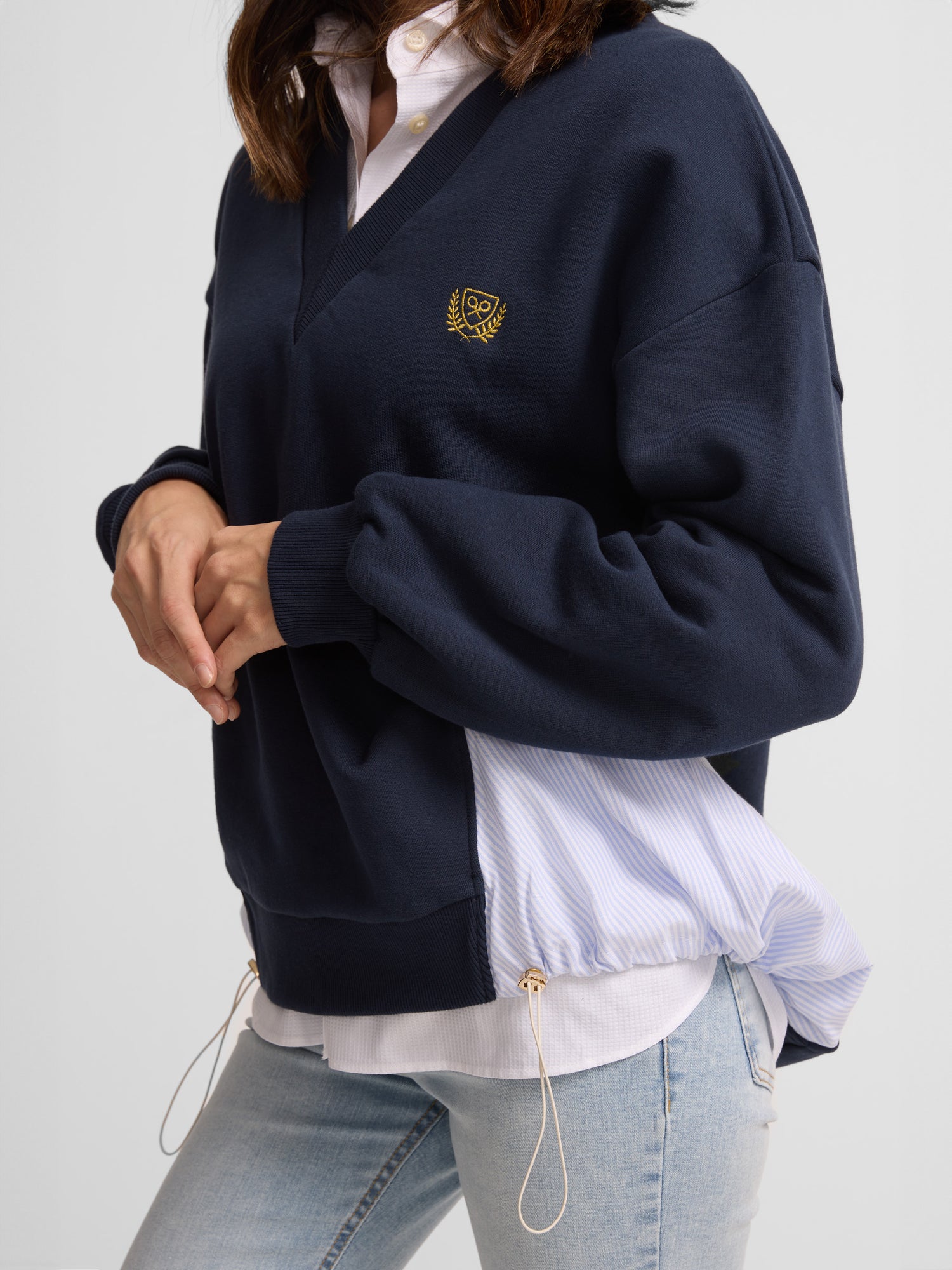 Navy blue combined women's sweatshirt