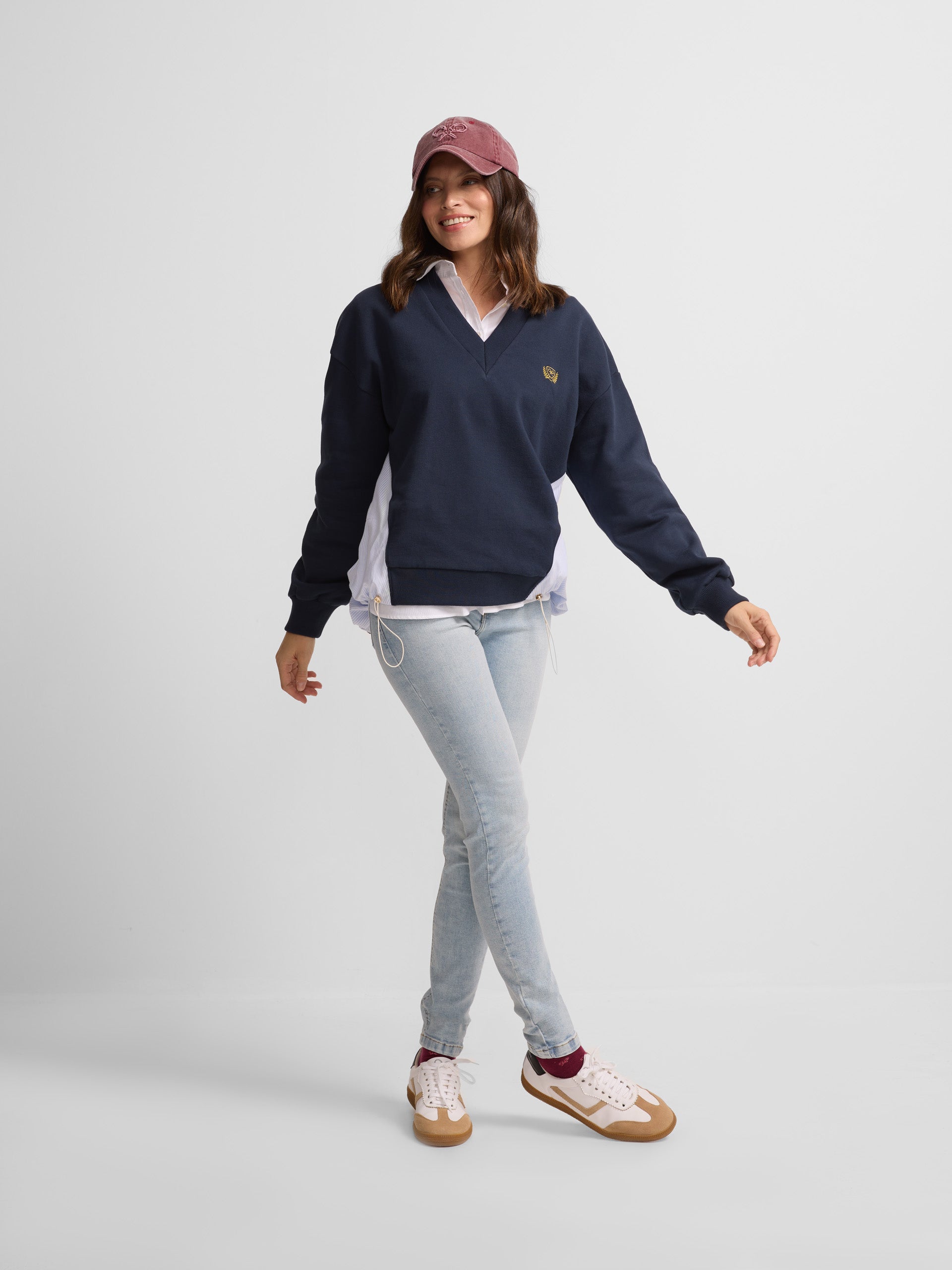 Navy blue combined women's sweatshirt