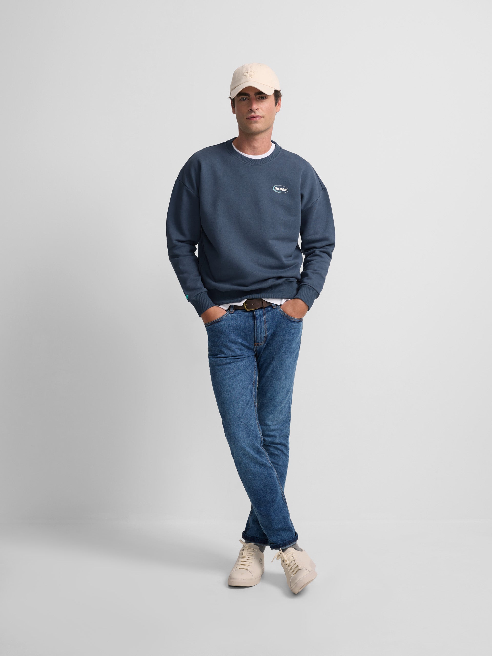 Navy blue silbon relaxed fit sweatshirt