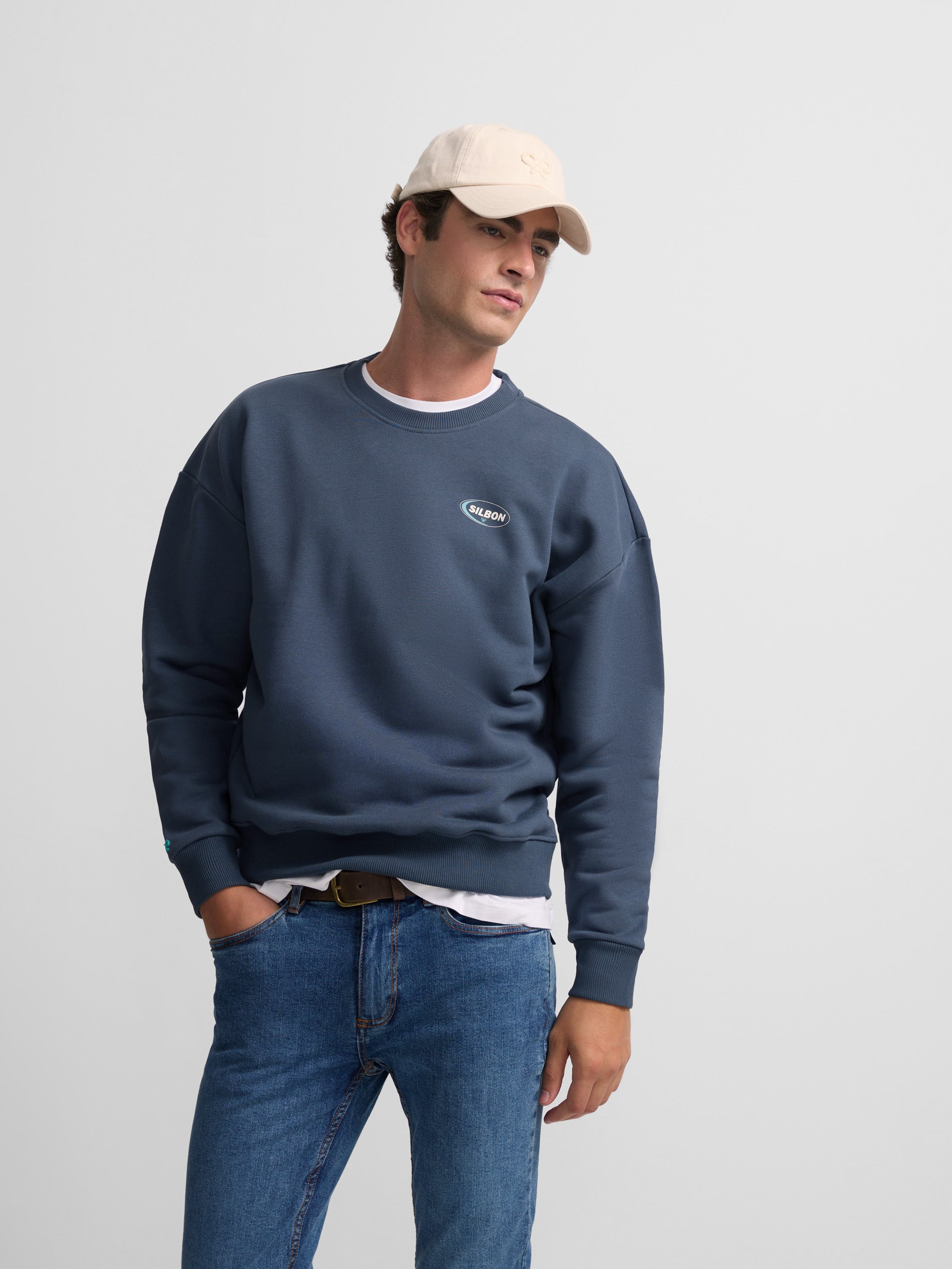 Sweat coupe relax Silbon bleu marine