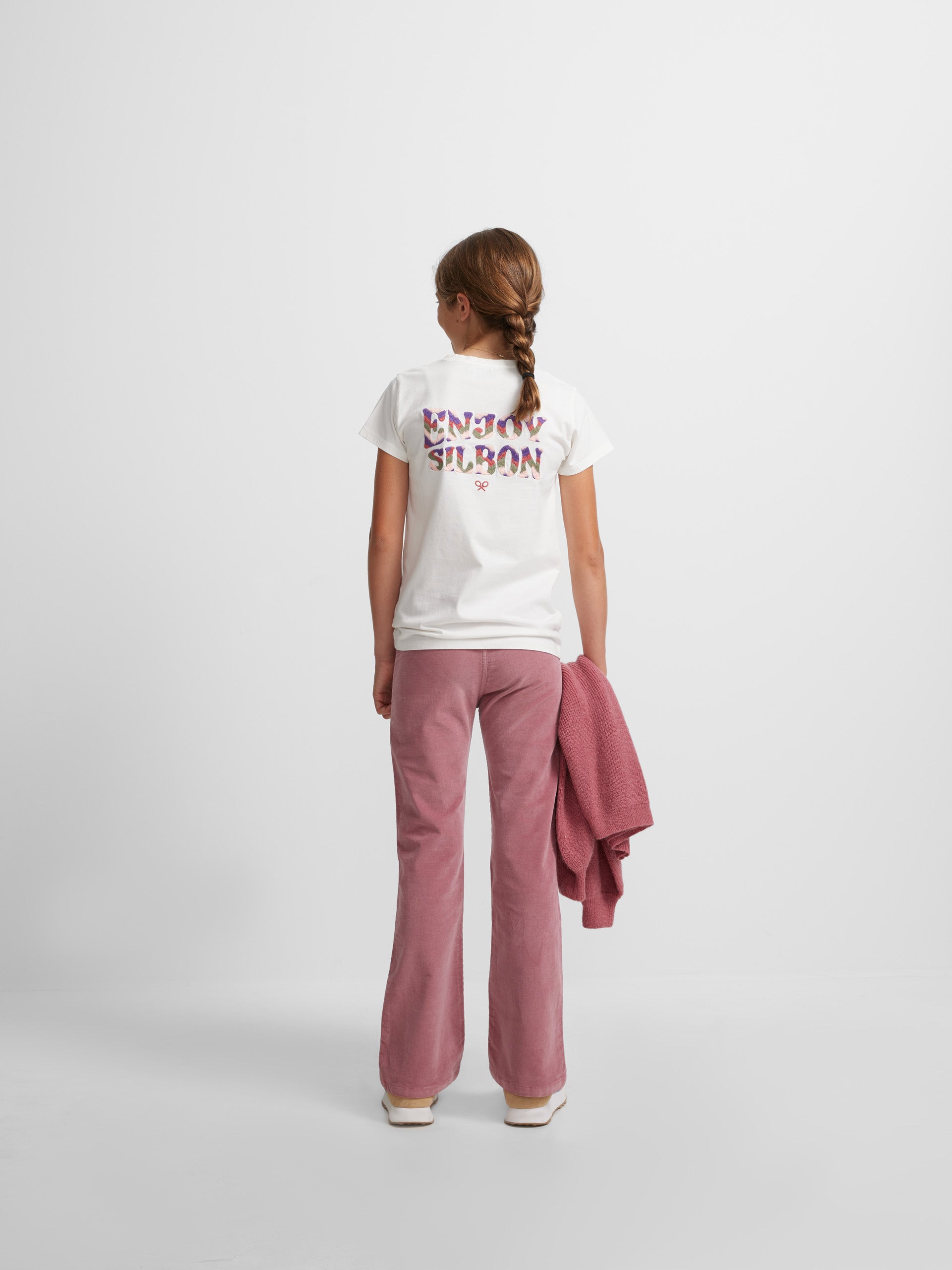 Pantalon fille en velours côtelé rose