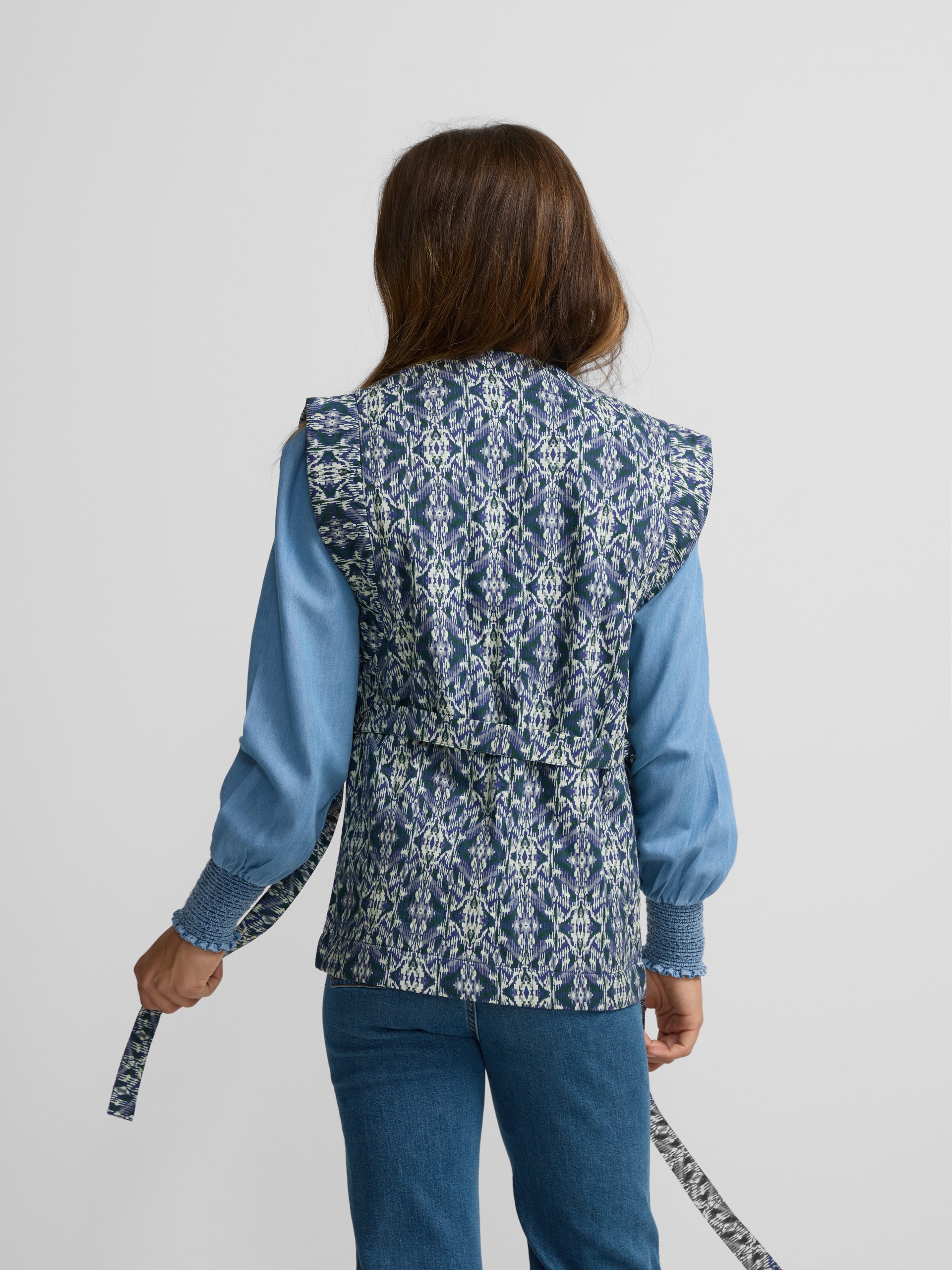 Blue printed quilted vest