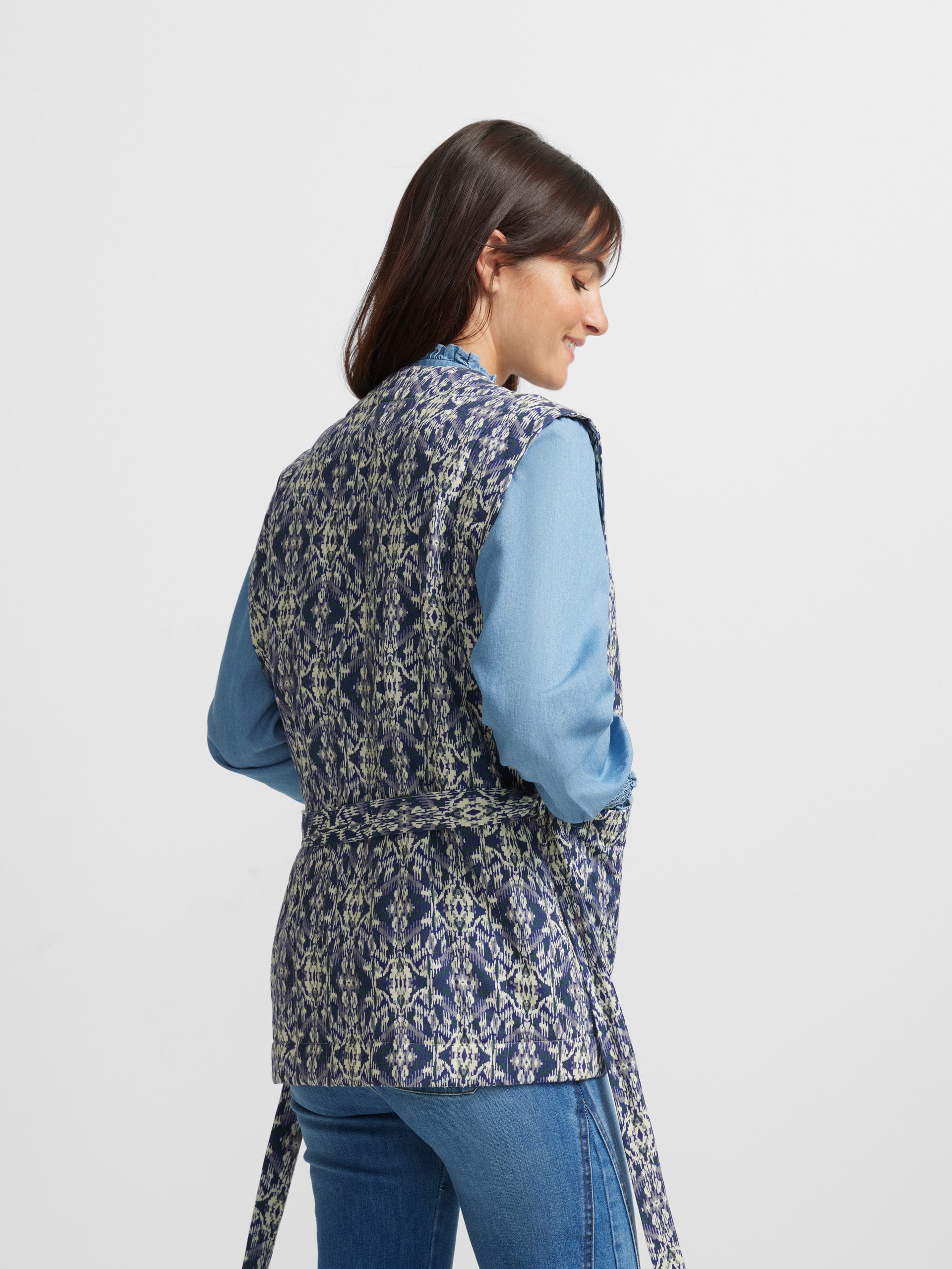 Blue printed quilted vest