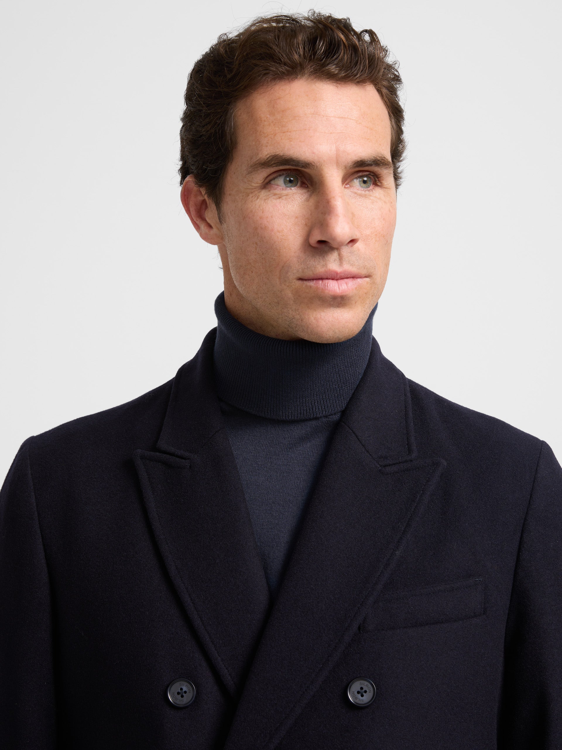 Navy blue double-breasted coat