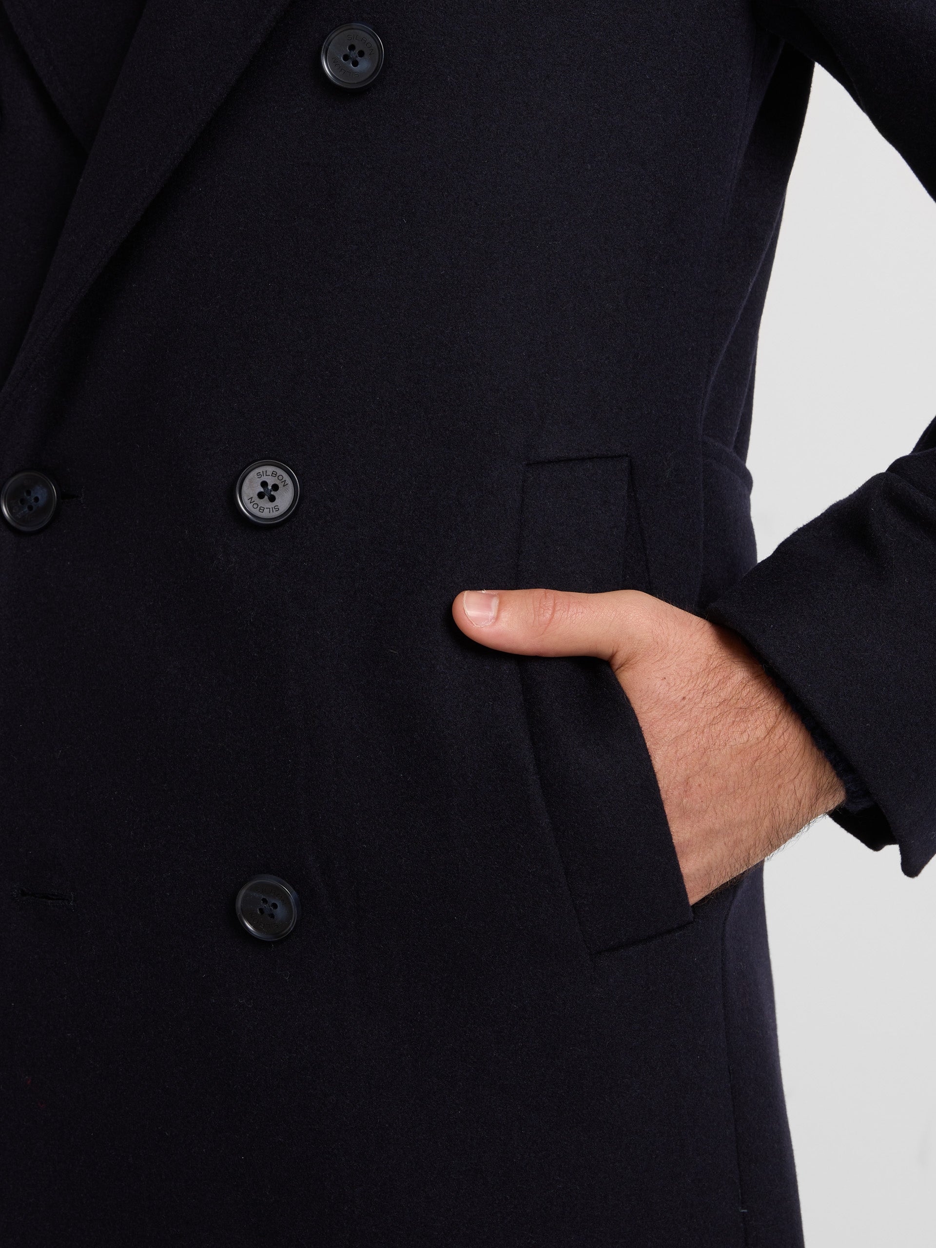 Navy blue double-breasted coat