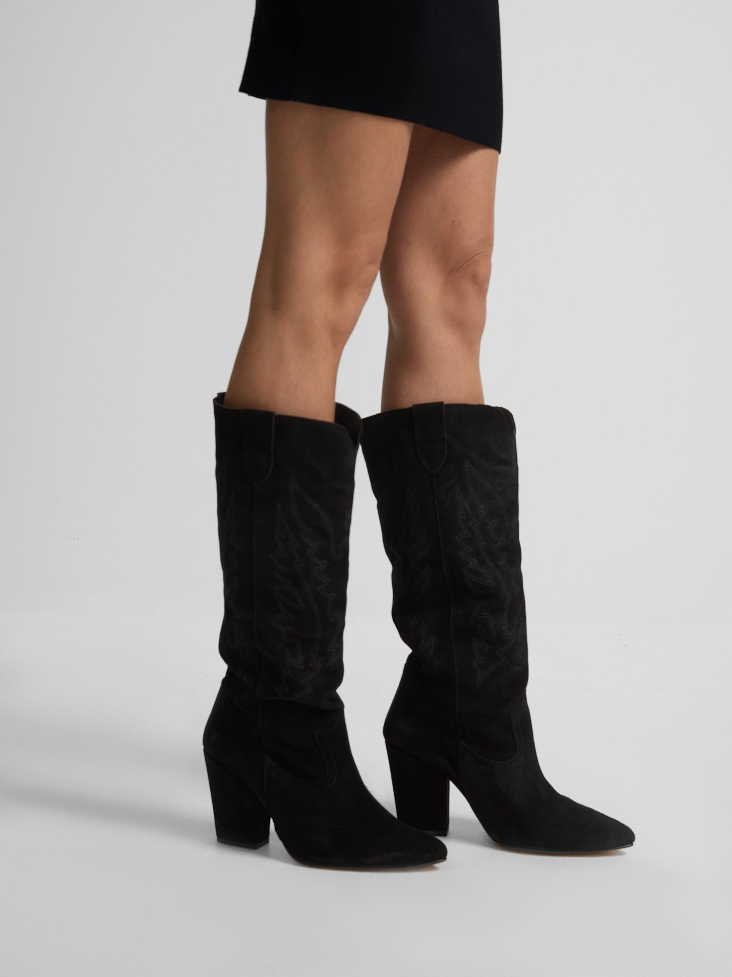 Black suede cowboy high boot