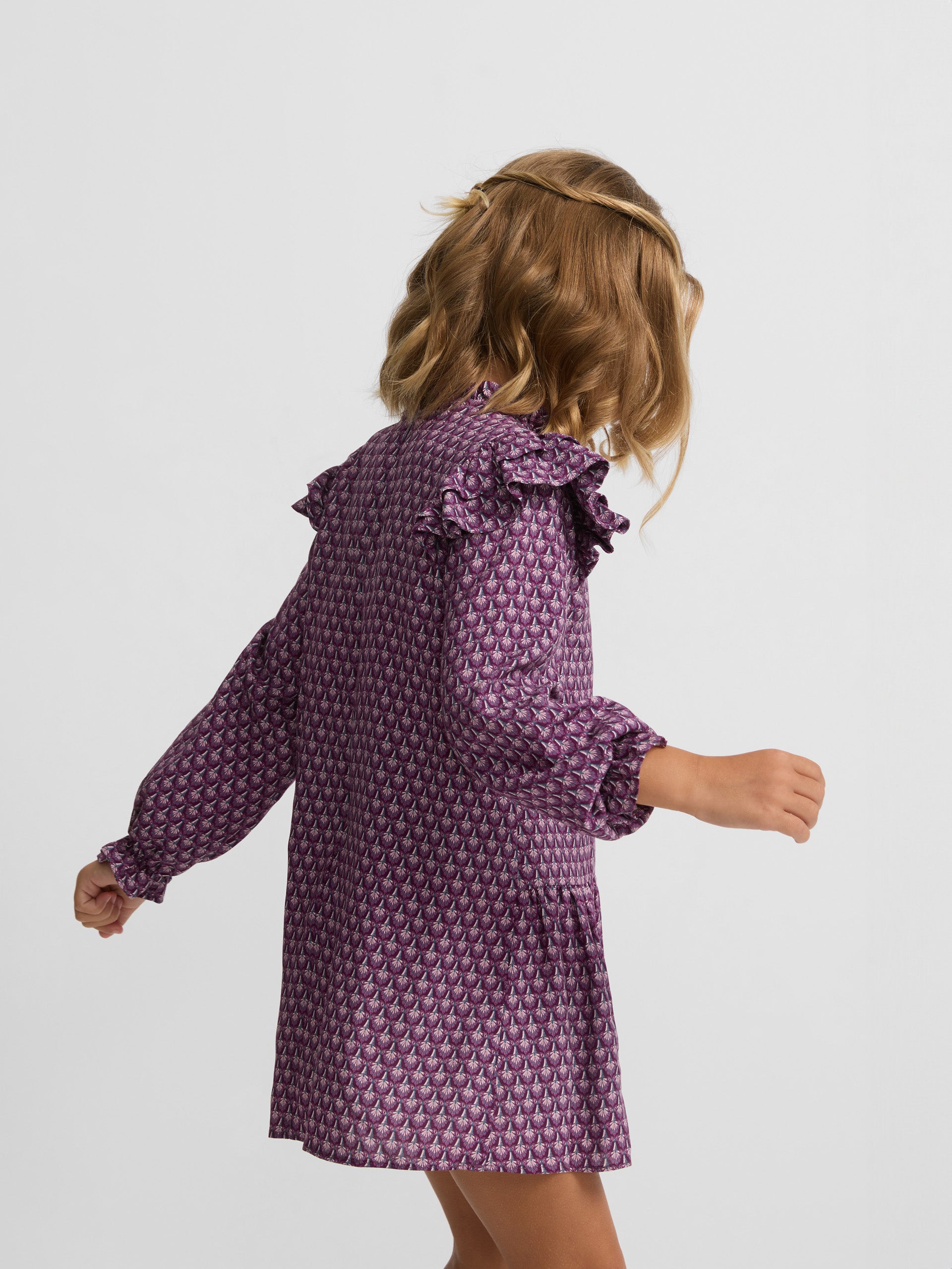 Mini robe fille à volants fleurs violettes