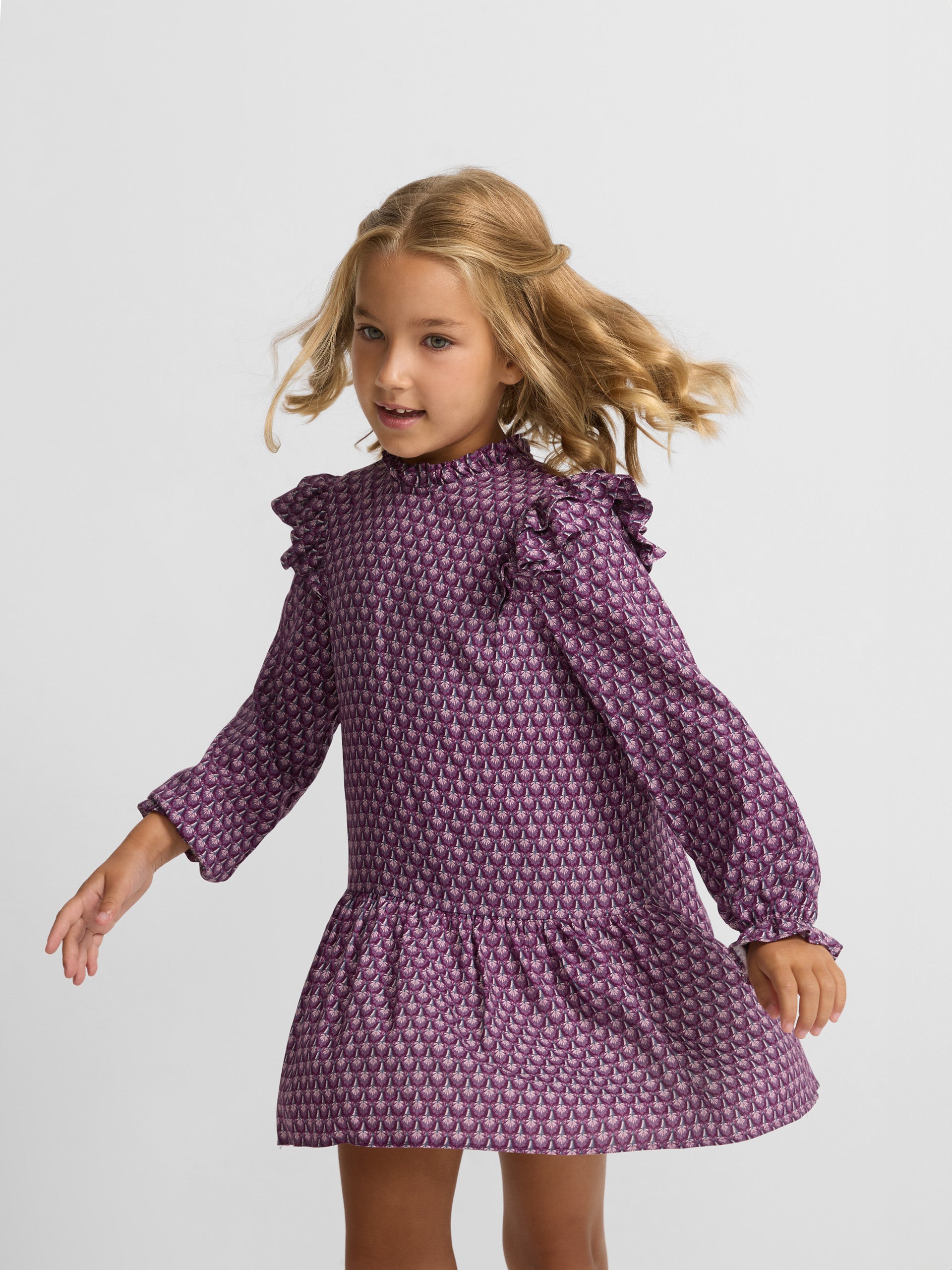 Vestido girl mini volantes flores moradas