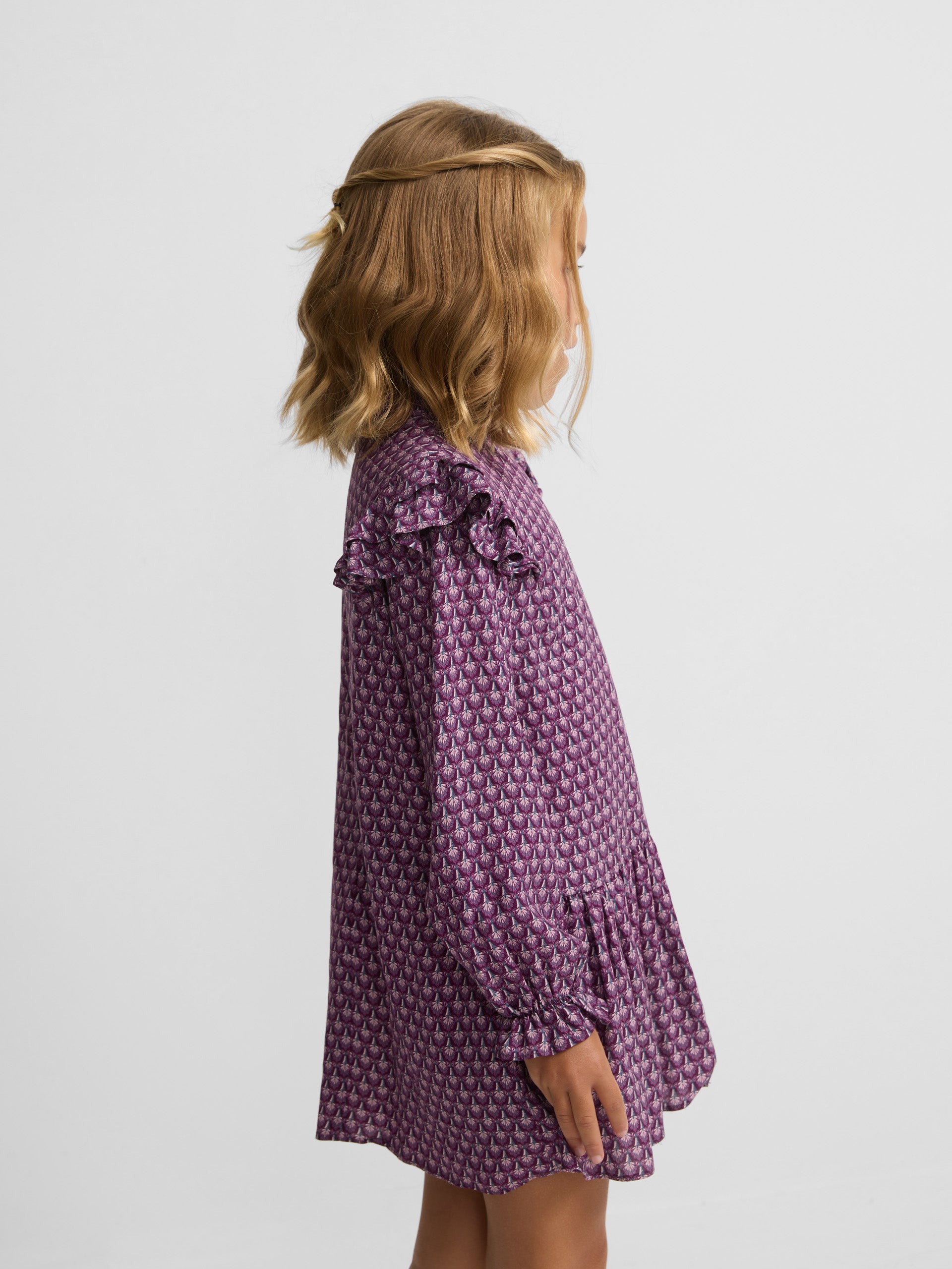 Vestido girl mini volantes flores moradas