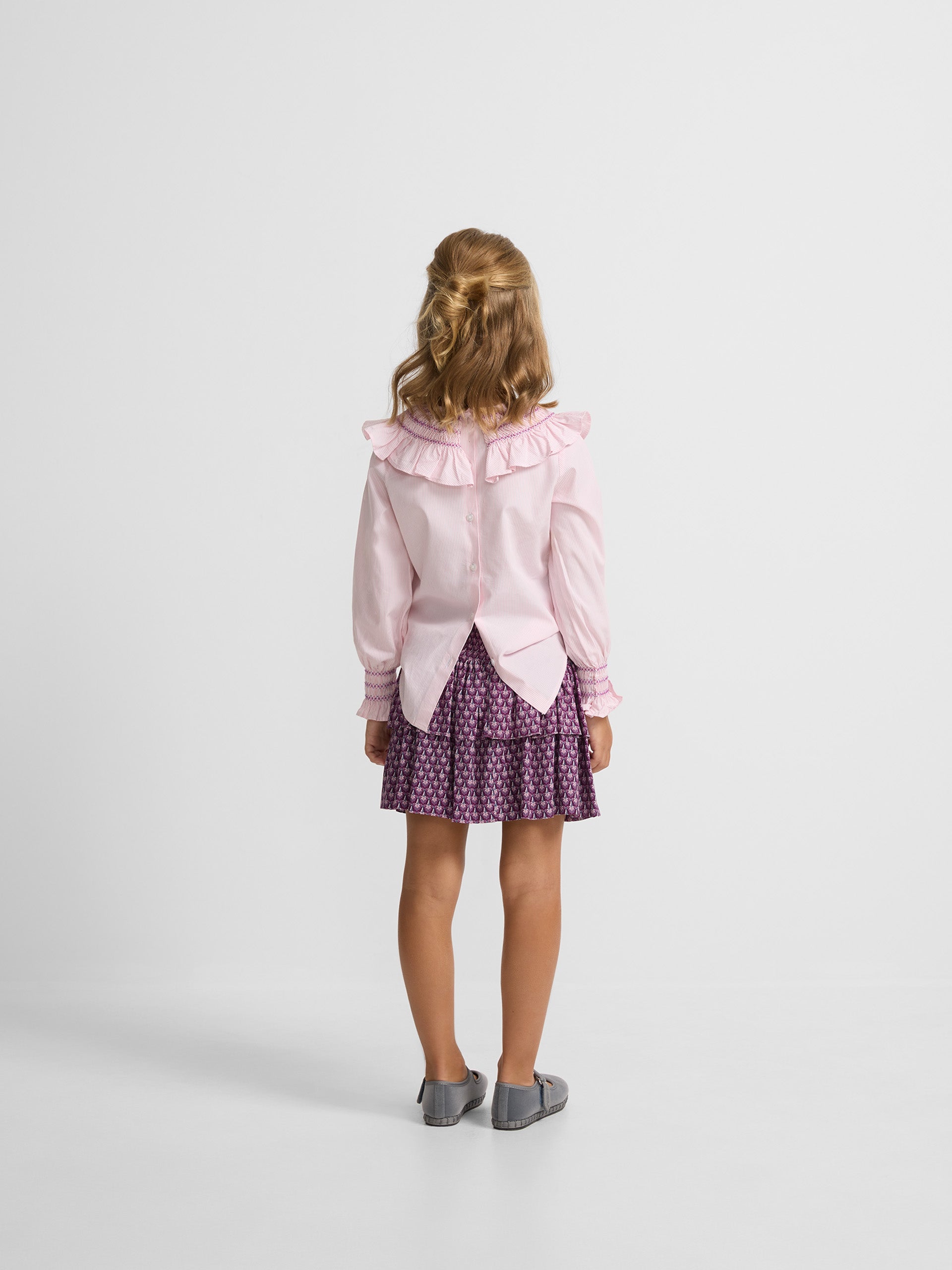 Mini girl skirt with purple flower ruffles