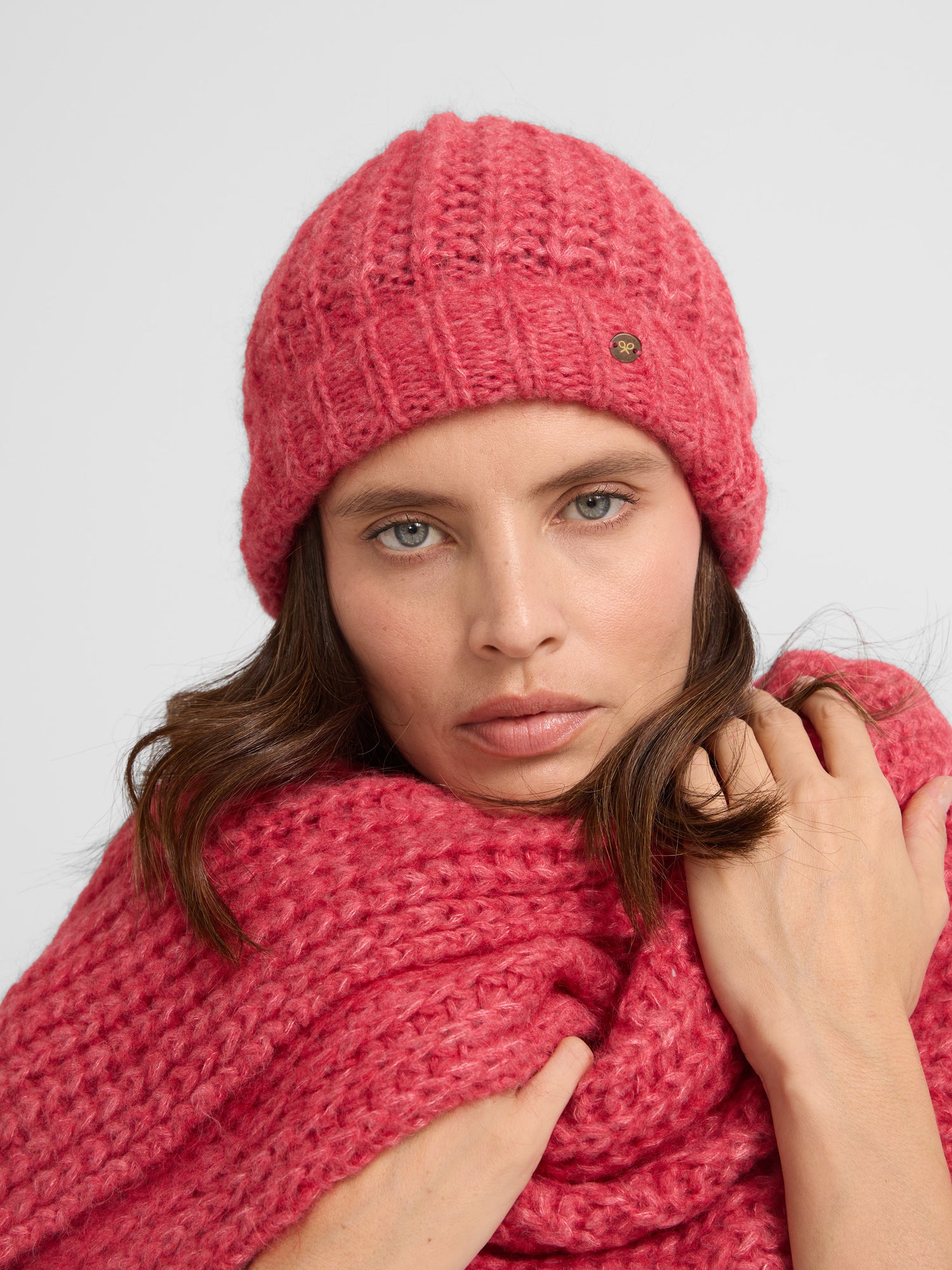 Pink plain knit hat