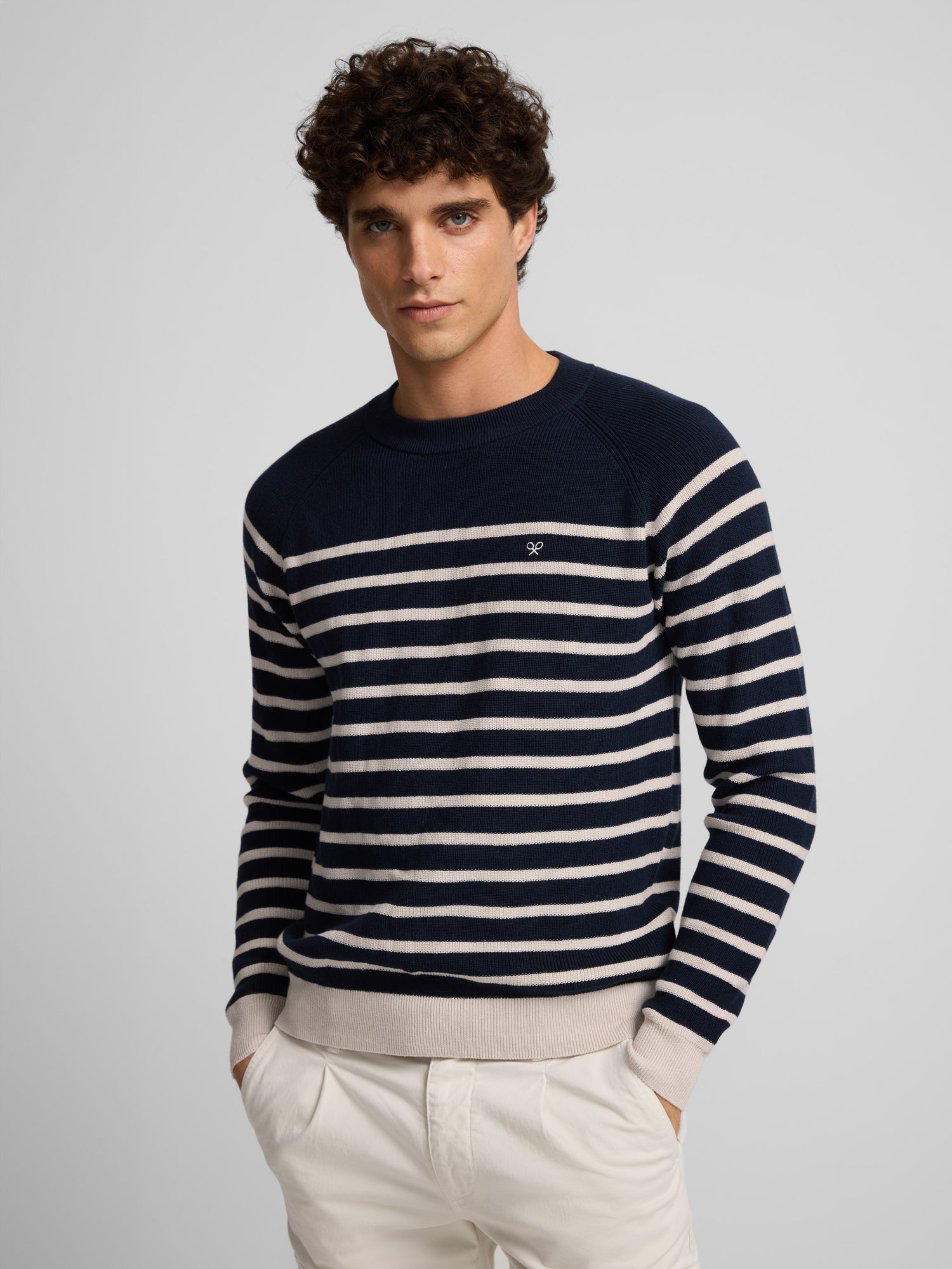 Navy blue nautical striped jersey