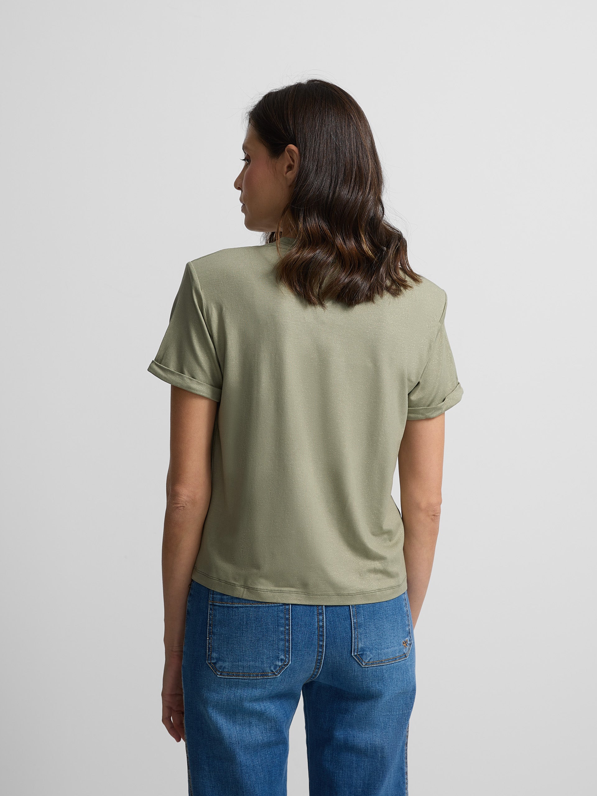 Tee-shirt épaulettes lurex vert femme