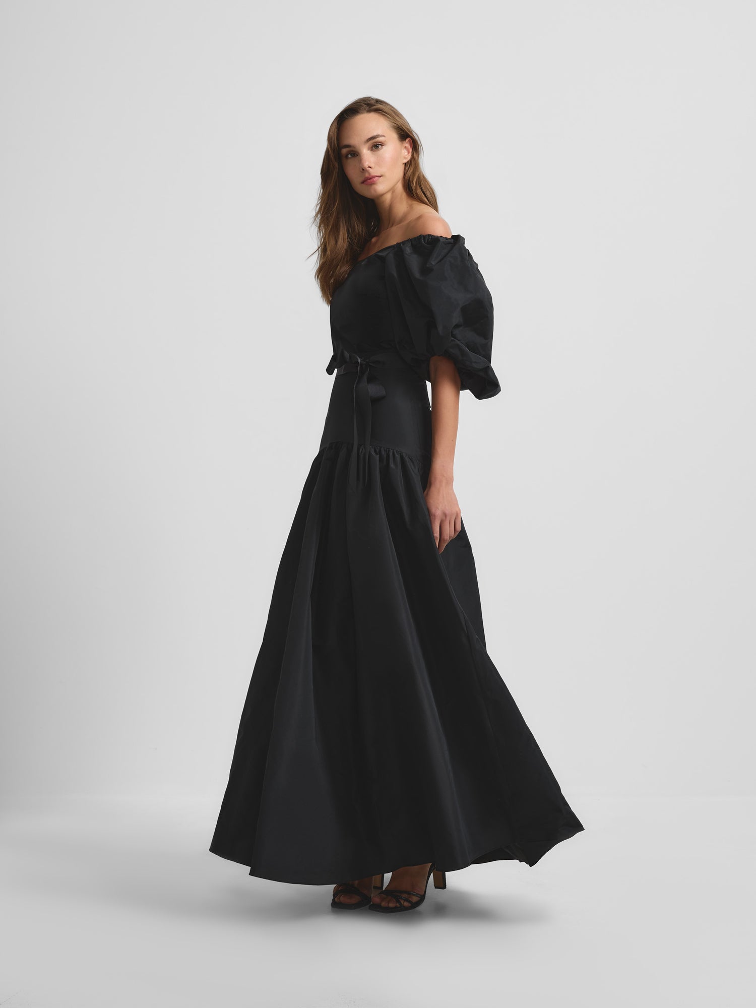 Long black taffeta skirt