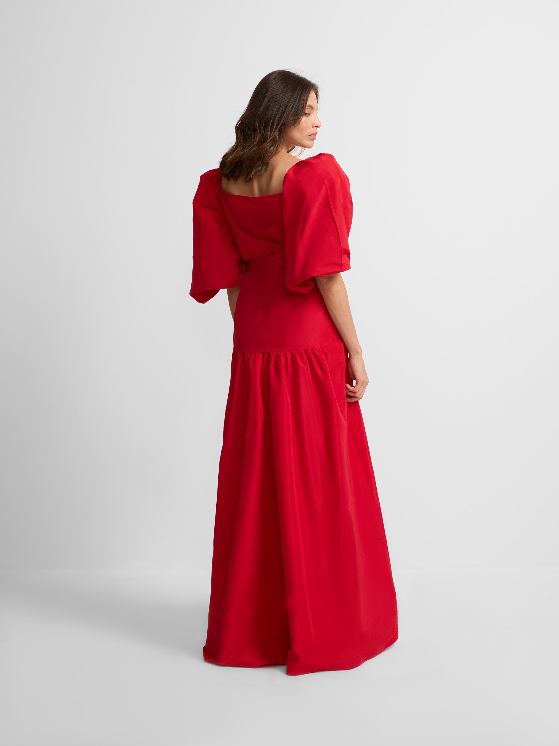 Long red taffeta skirt