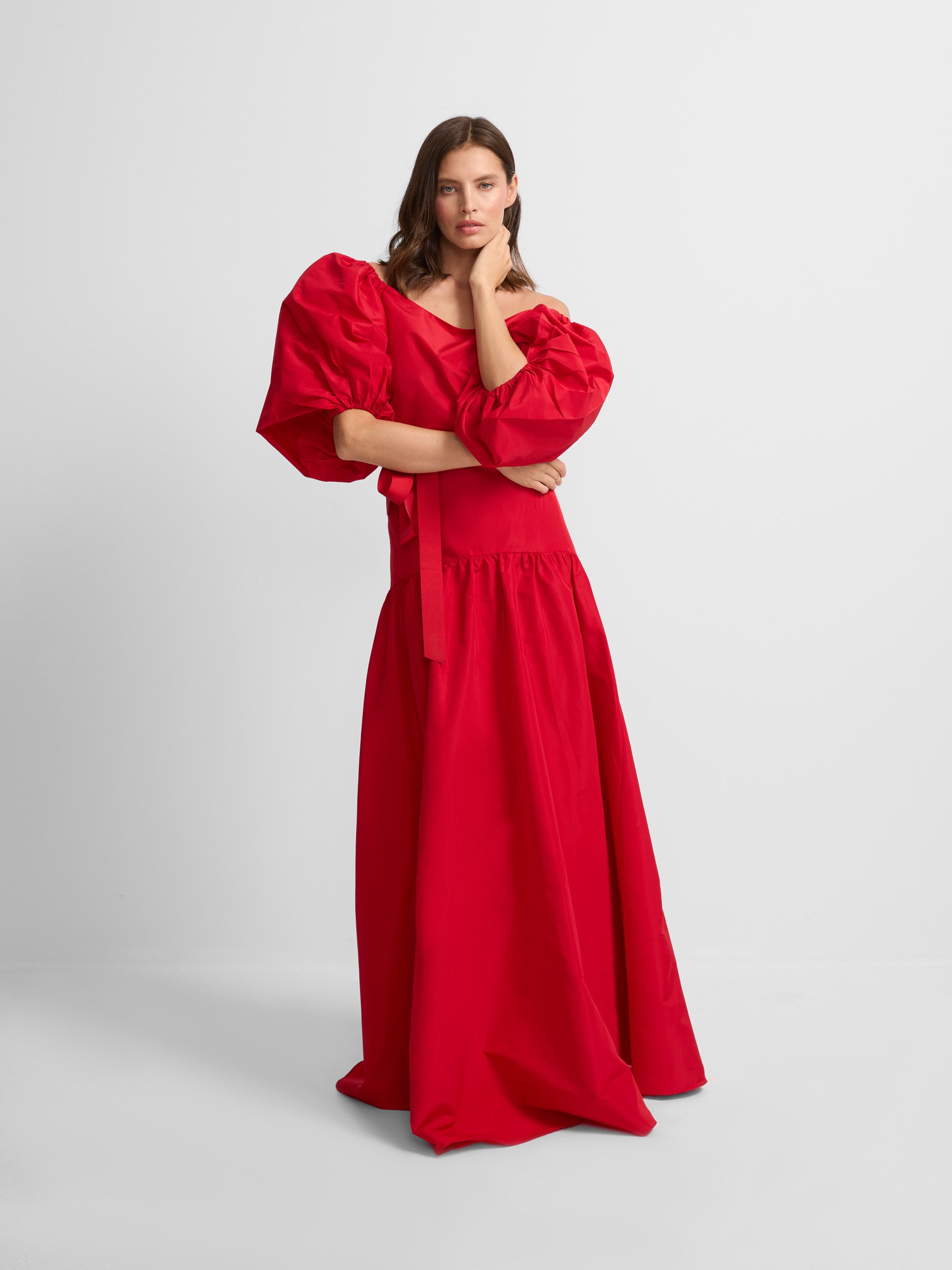 Long red taffeta skirt