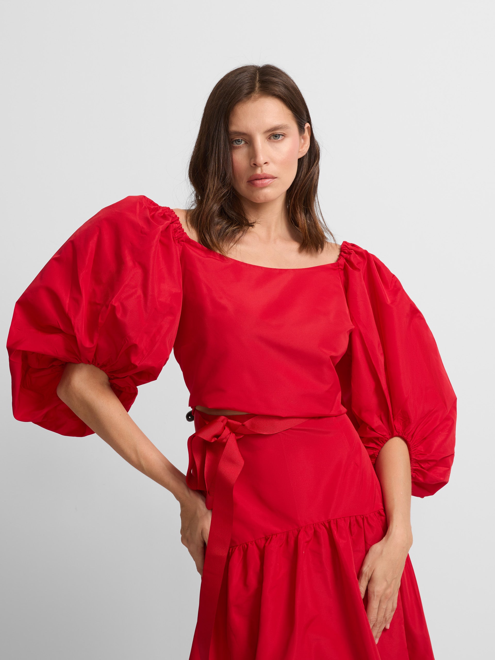 Red taffeta top