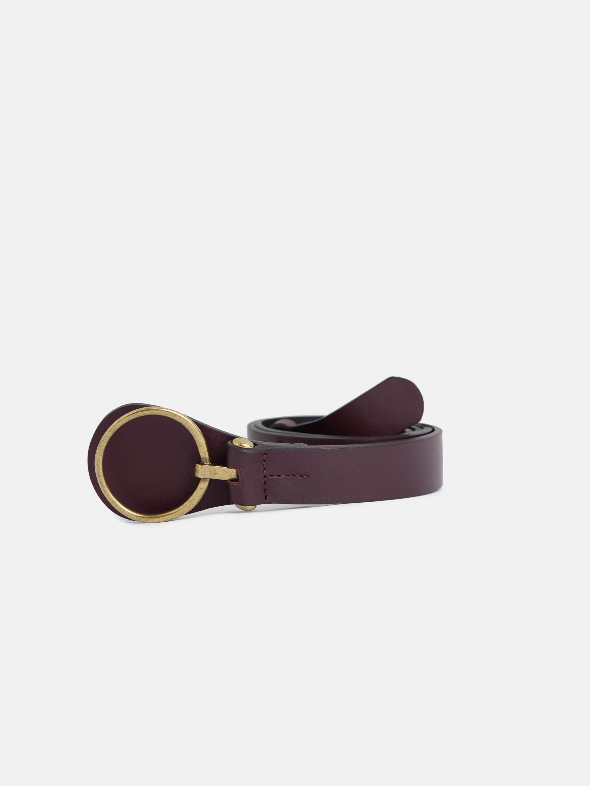 Burgundy round buckle leather belt