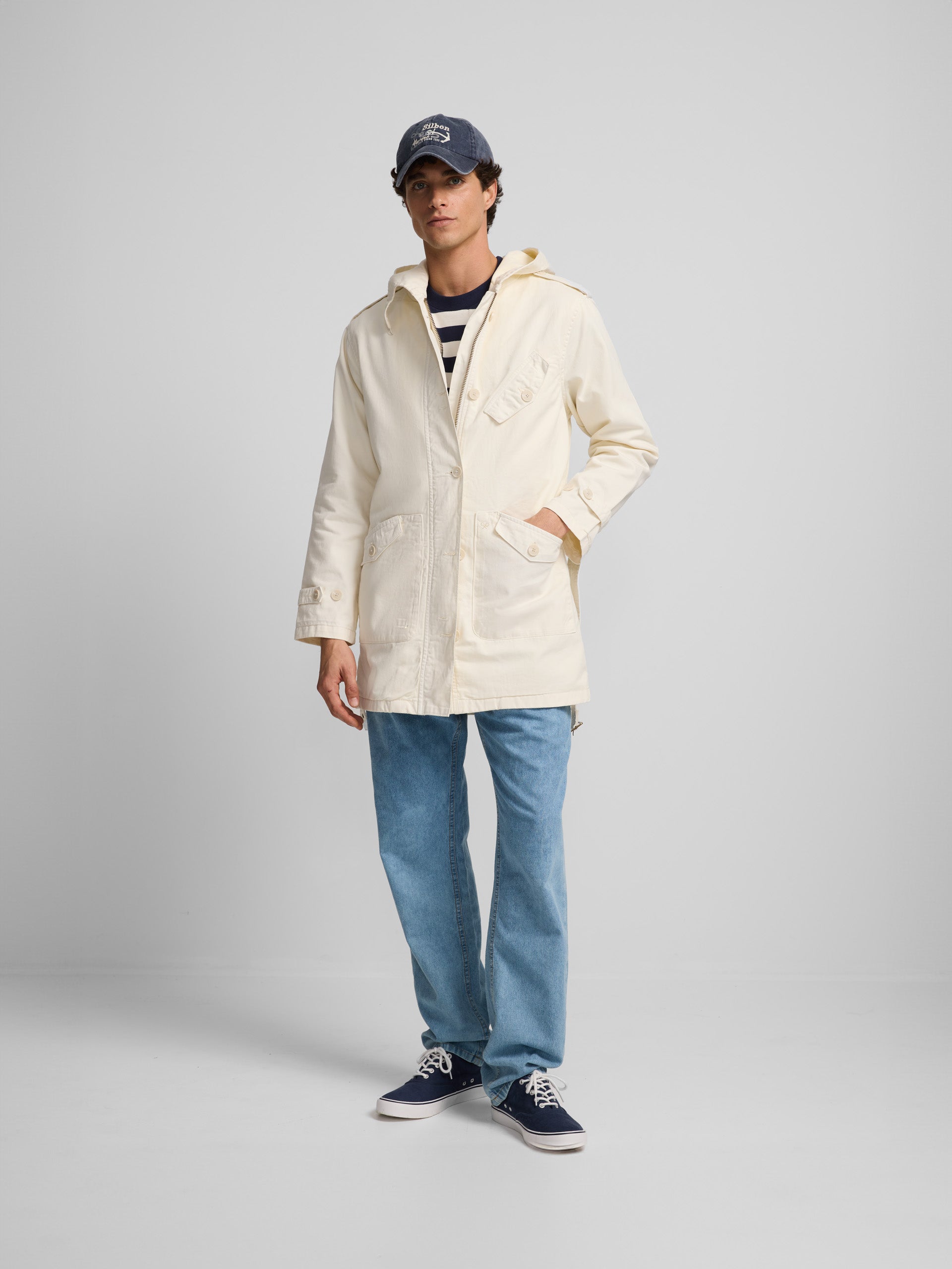 Parka capucha beige