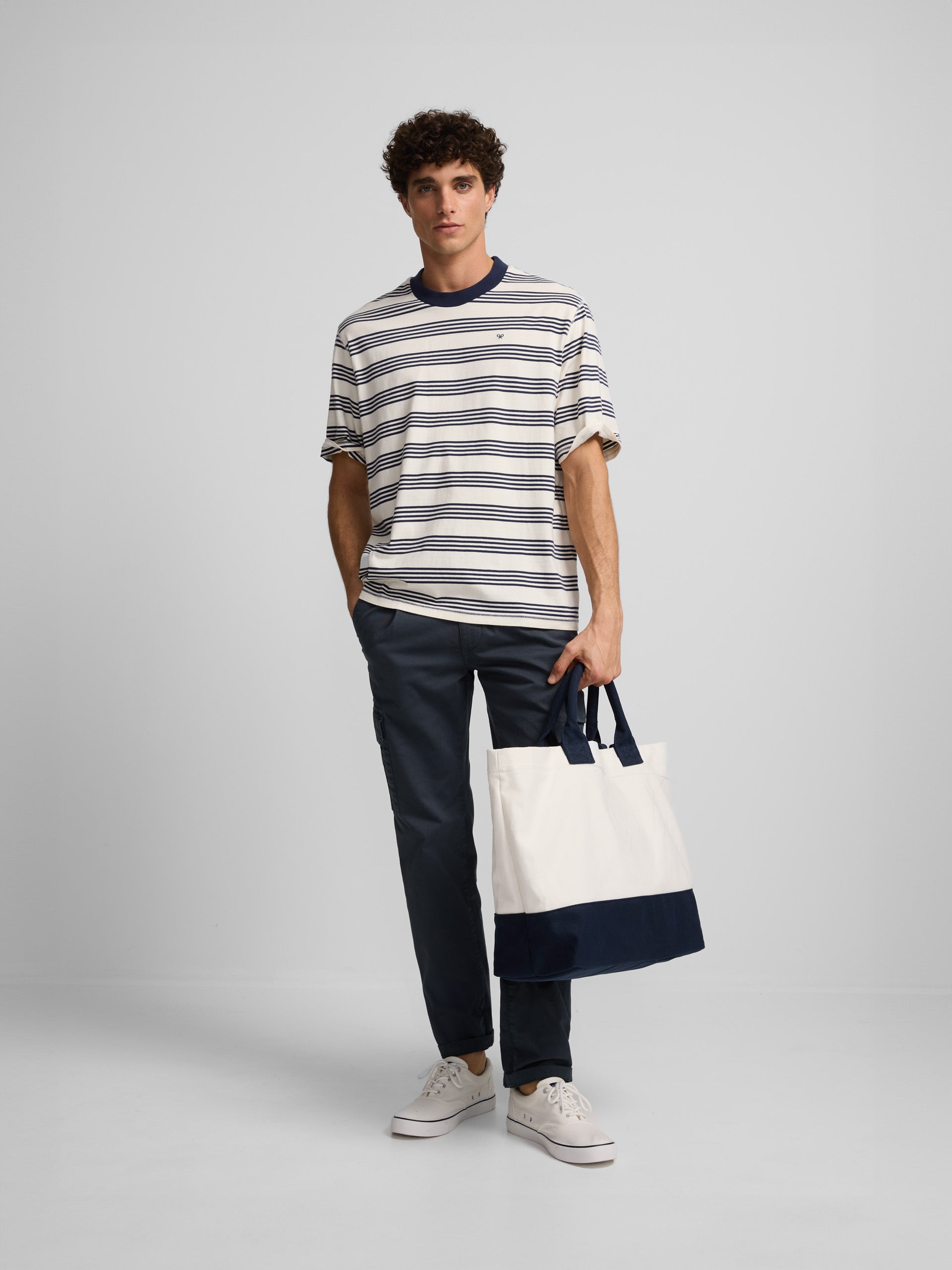 Navy blue fine stripe nautical t-shirt