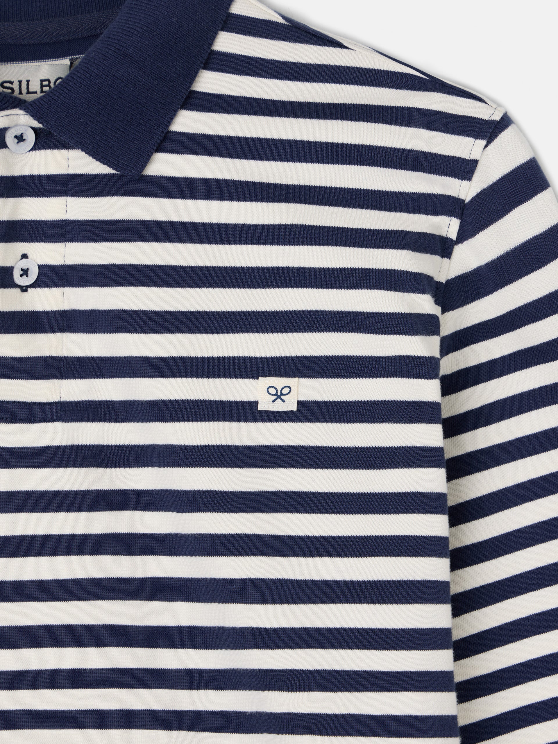 Polo manches longues mille rayures bleu marine