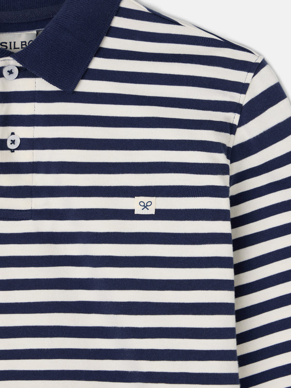 Navy blue striped long sleeve polo