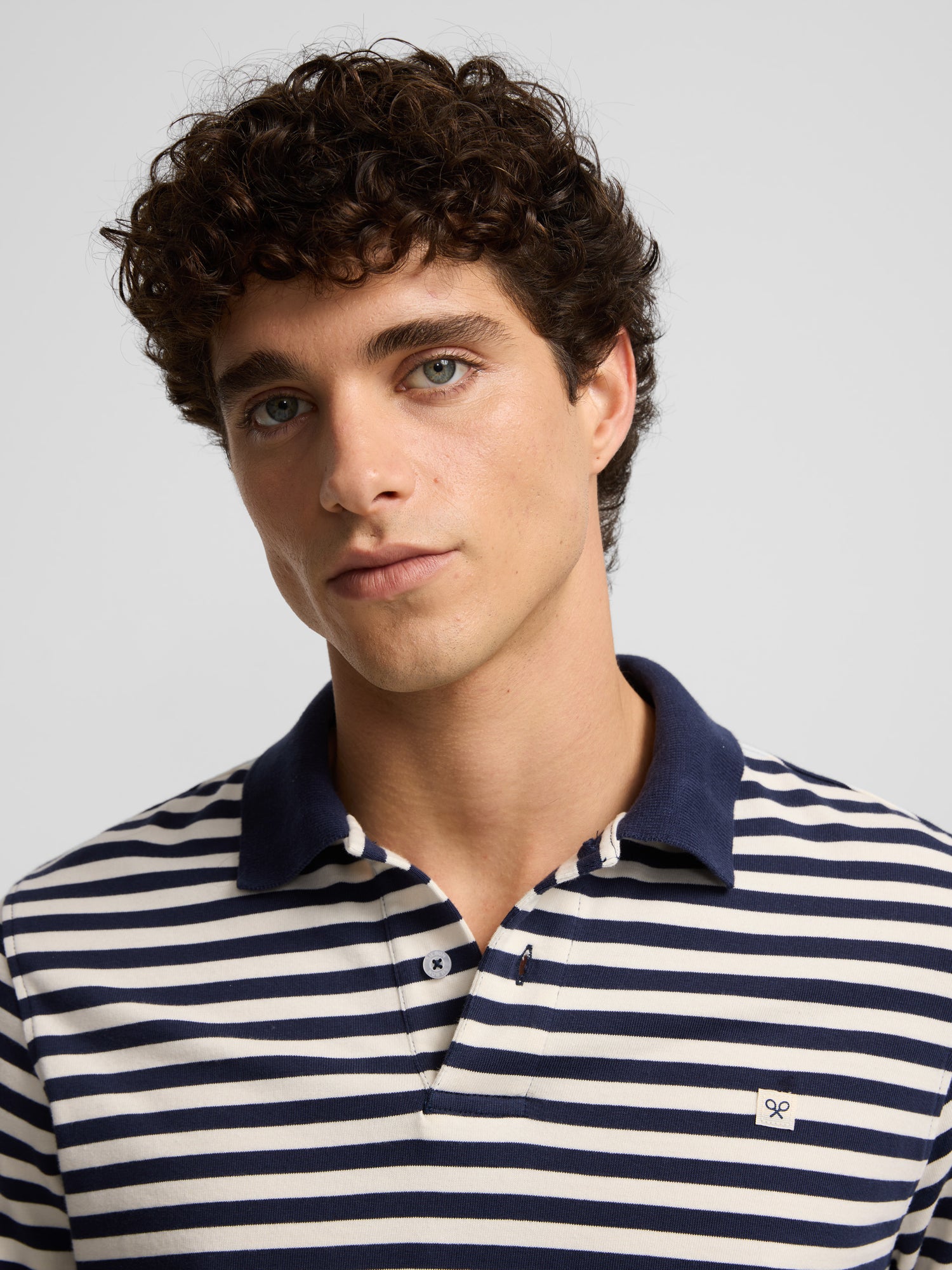 Navy blue striped long sleeve polo