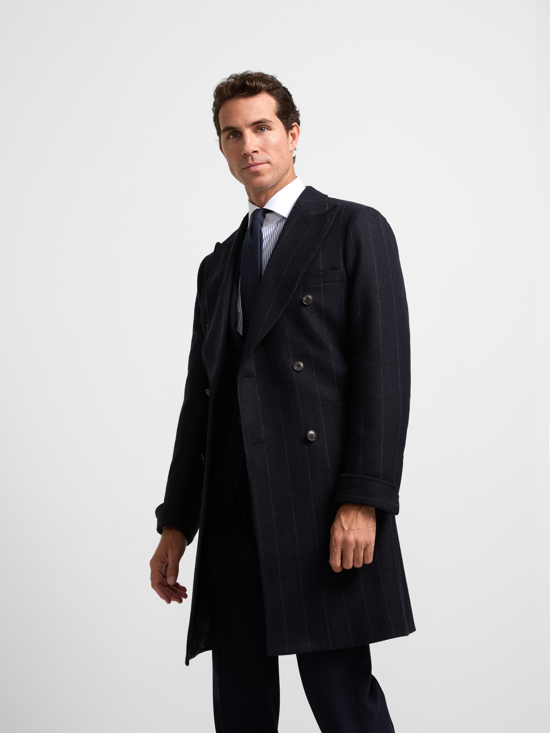 Unique diplomatic double-breasted coat in navy blue