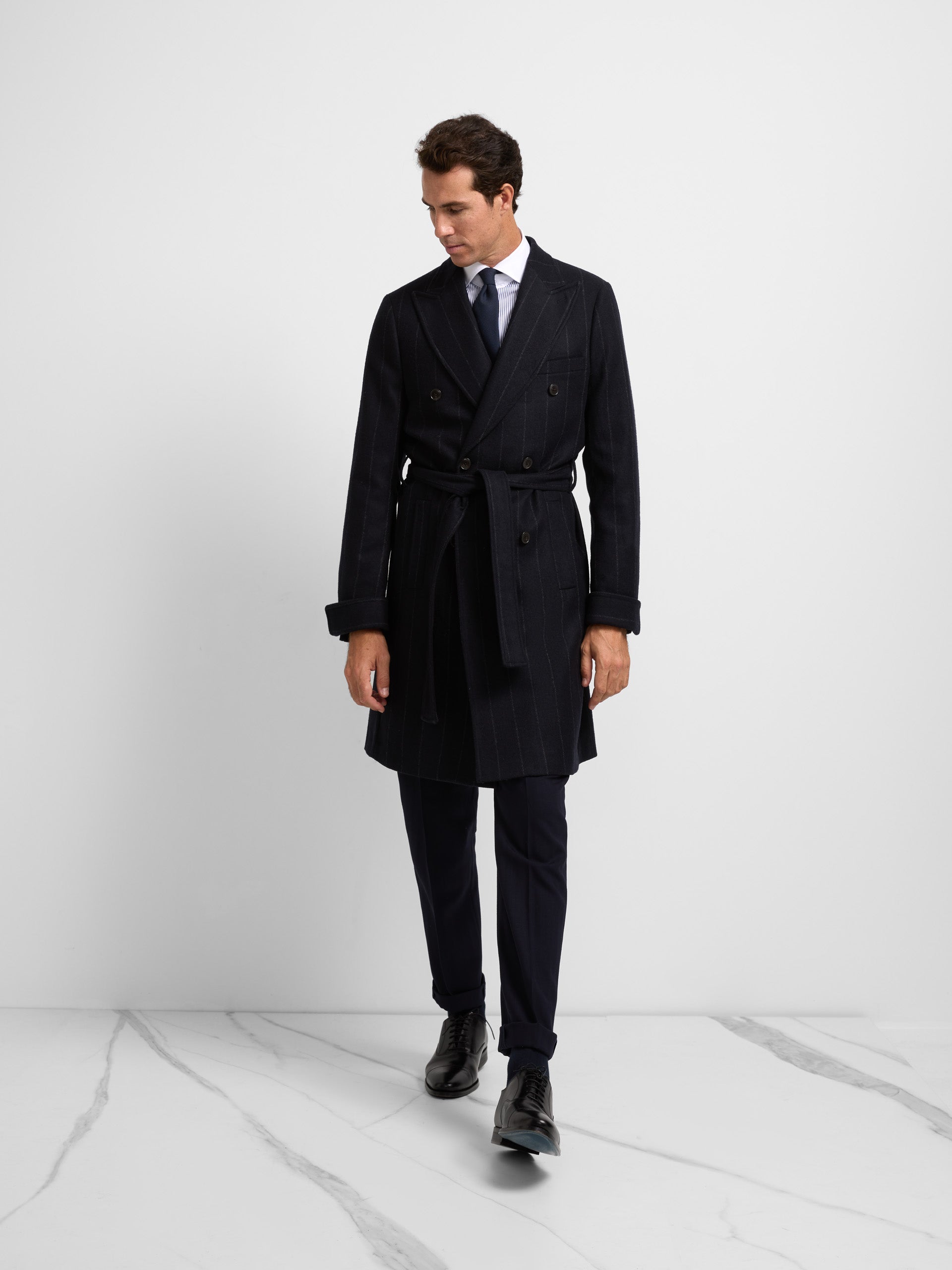 Unique diplomatic double-breasted coat in navy blue