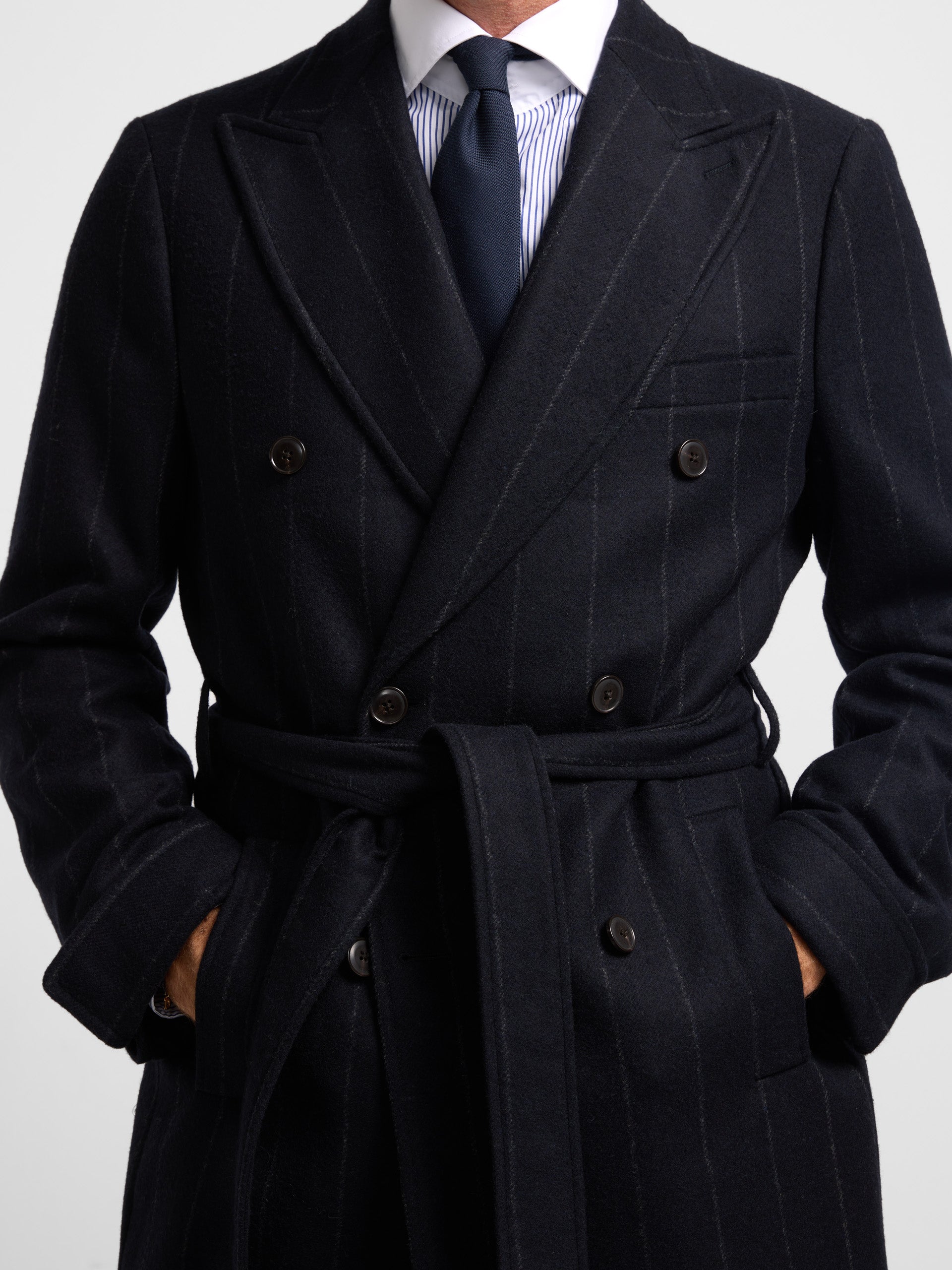 Unique diplomatic double-breasted coat in navy blue