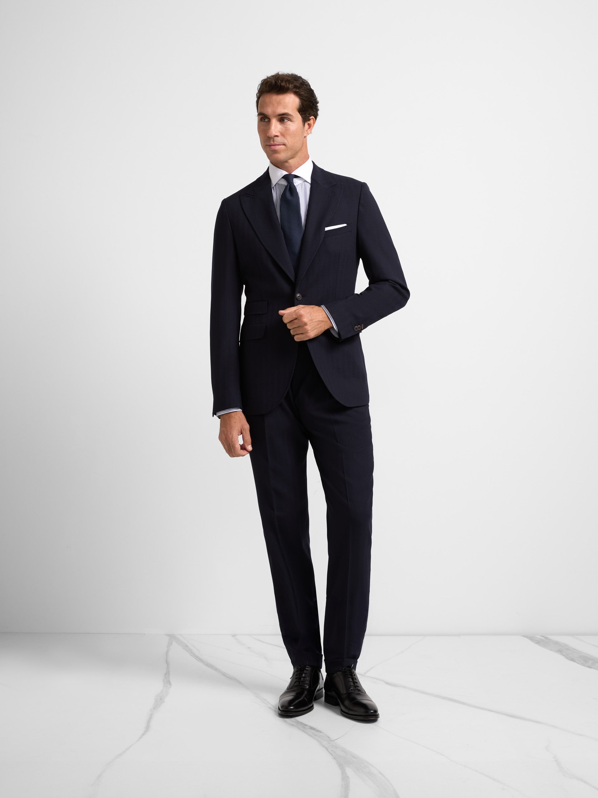 Unique navy blue herringbone suit jacket