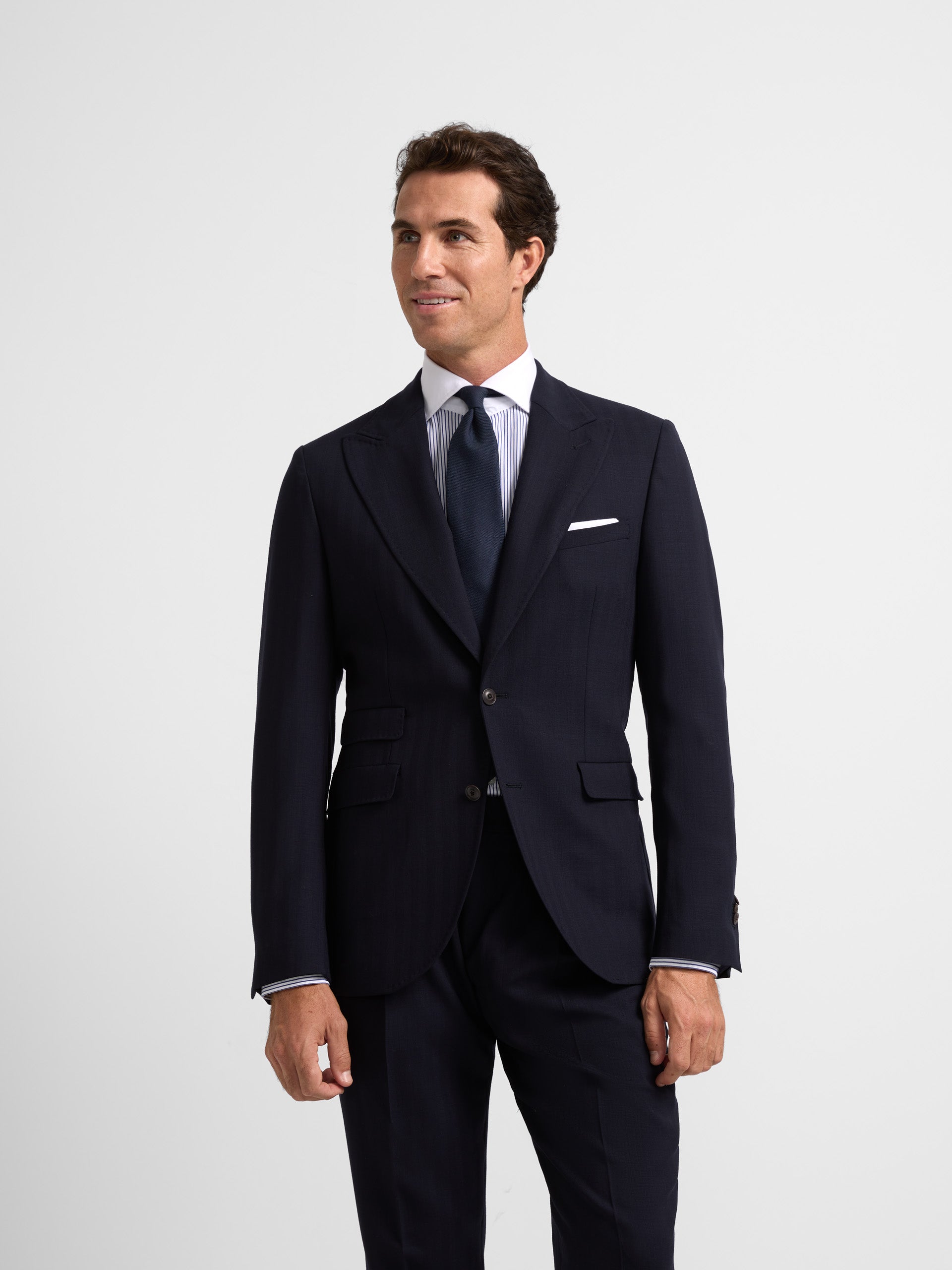 Unique navy blue herringbone suit jacket