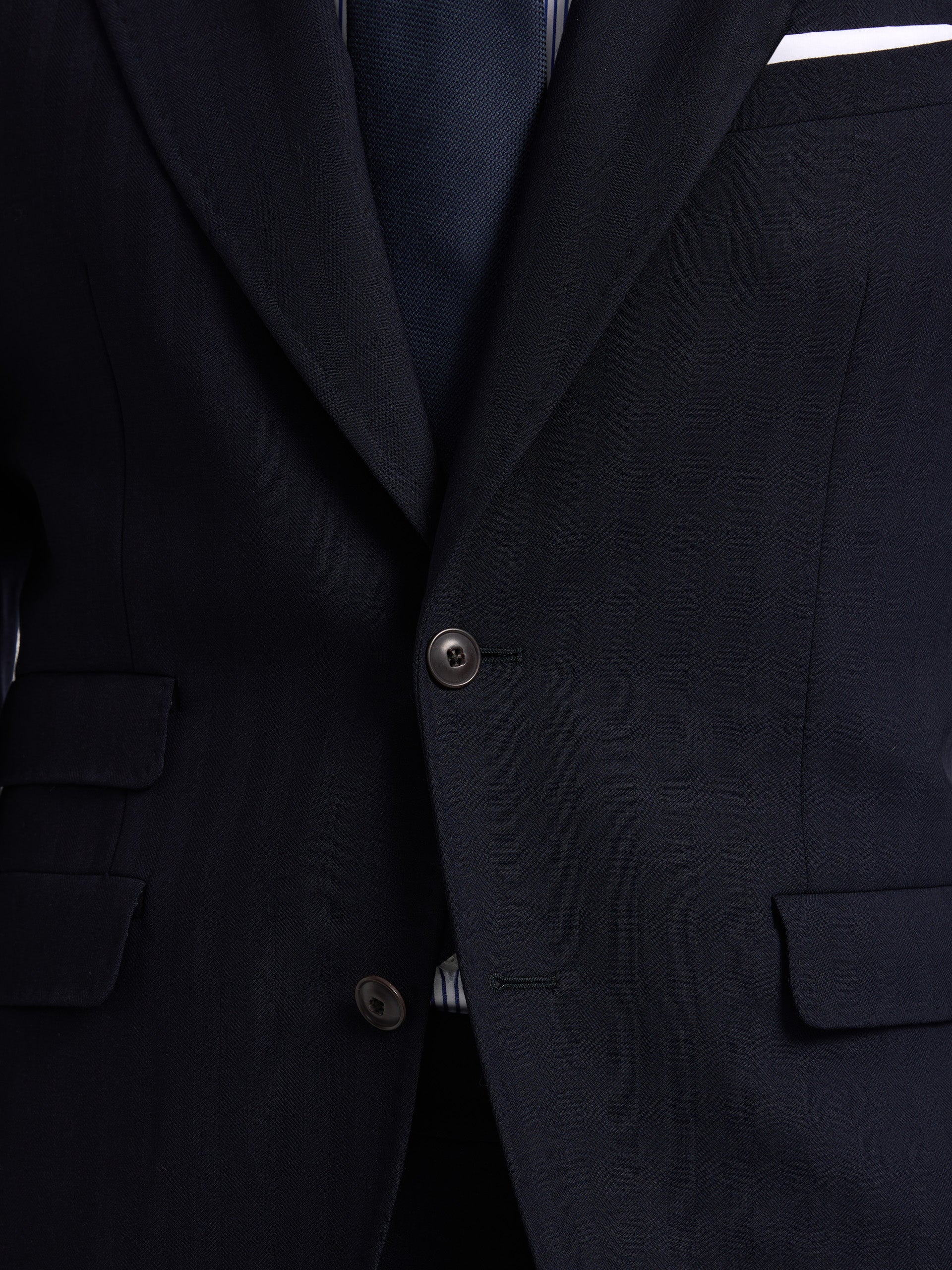 Unique navy blue herringbone suit jacket