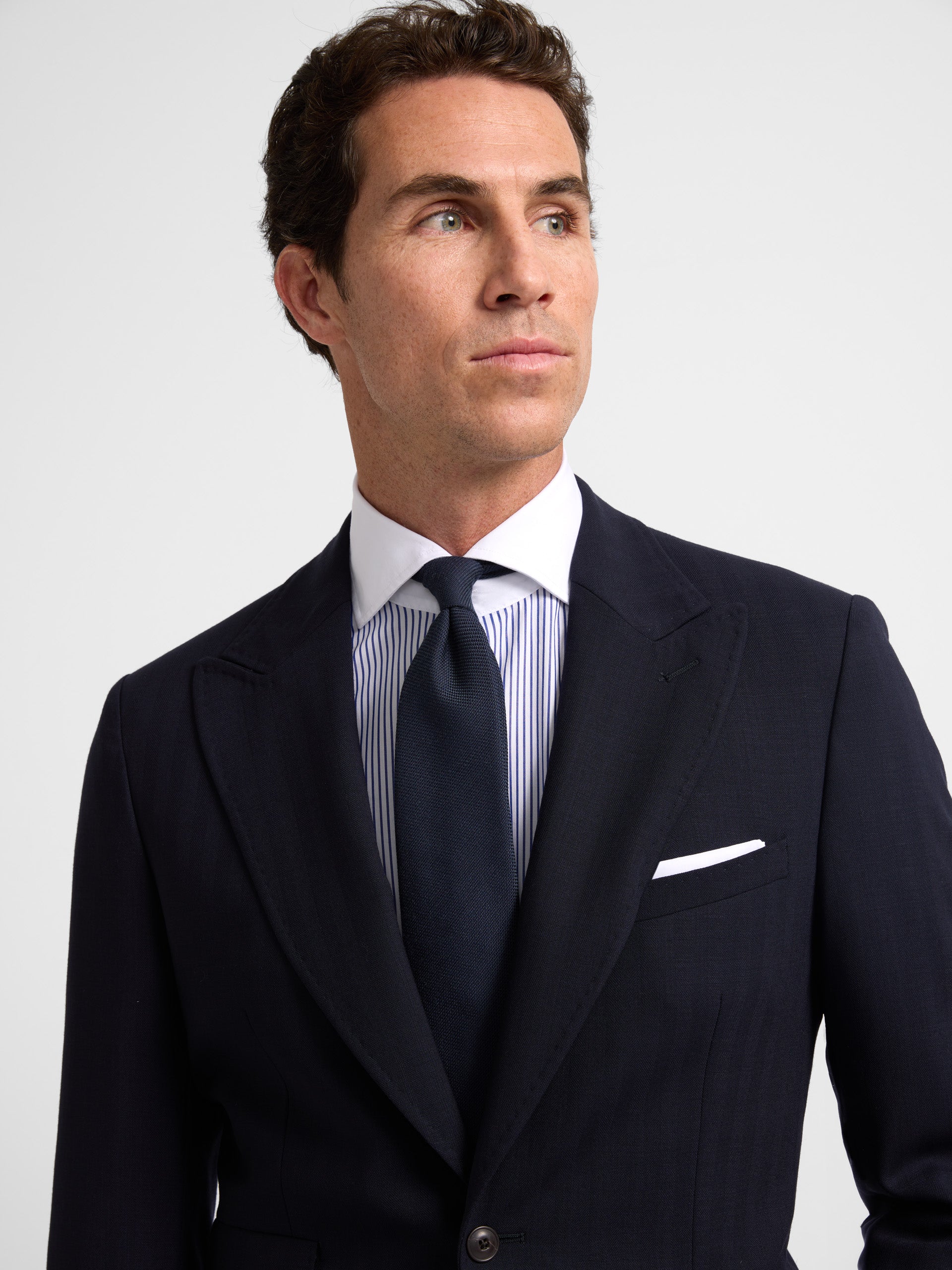 Unique navy blue herringbone suit jacket