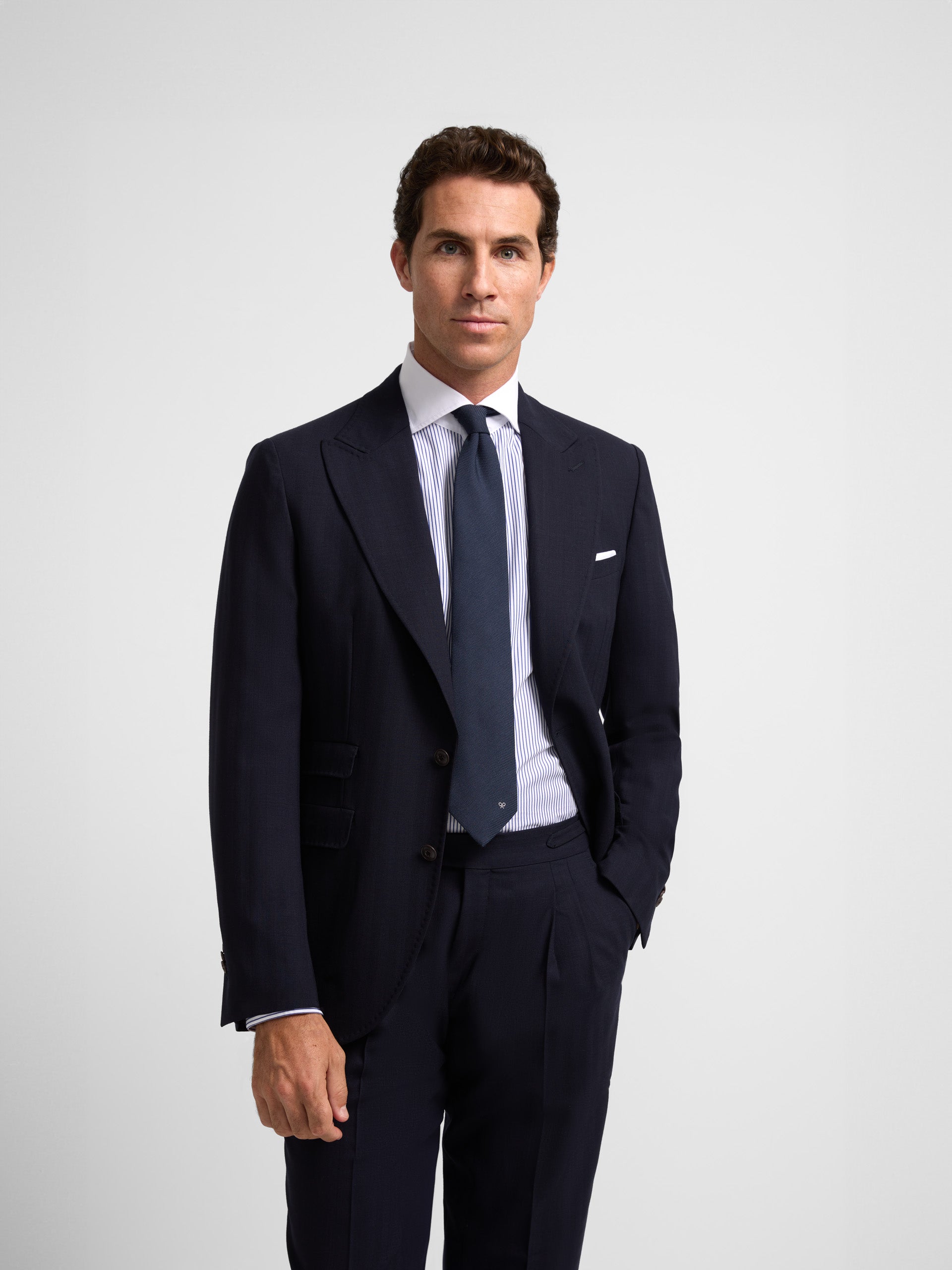 Unique navy blue herringbone suit jacket