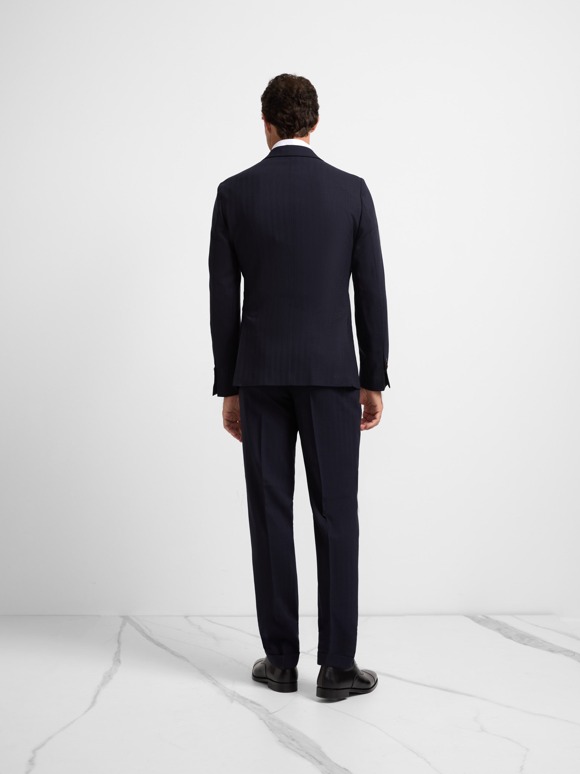 Unique navy blue herringbone suit jacket