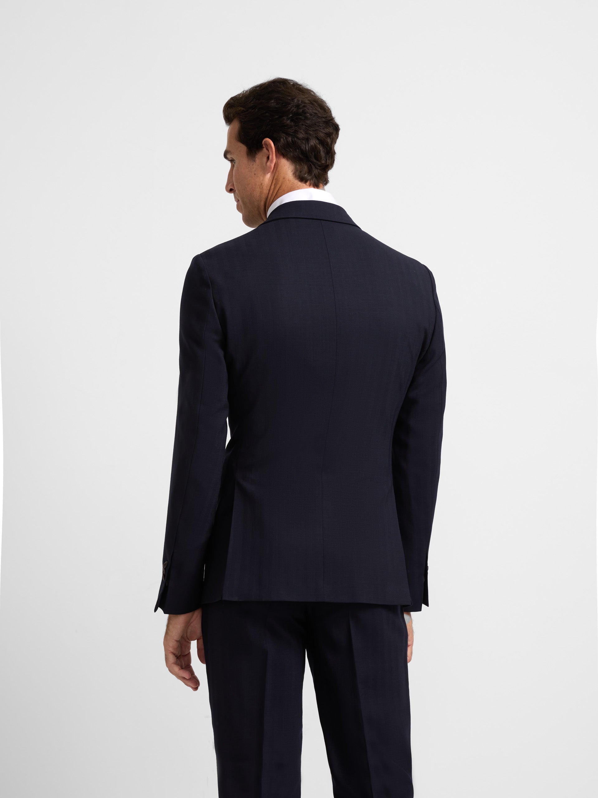 Unique navy blue herringbone suit jacket