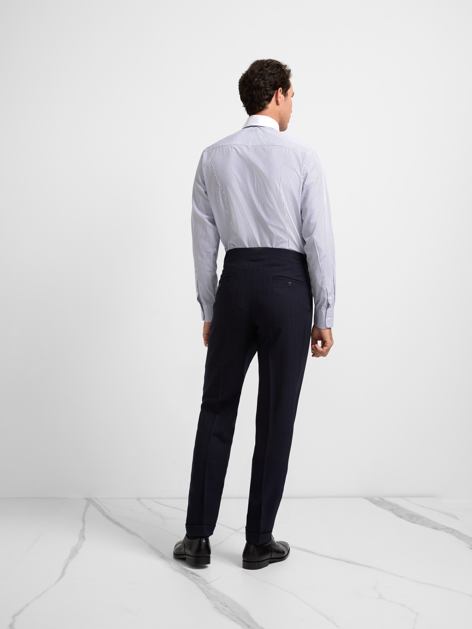 Unique navy blue herringbone suit trousers