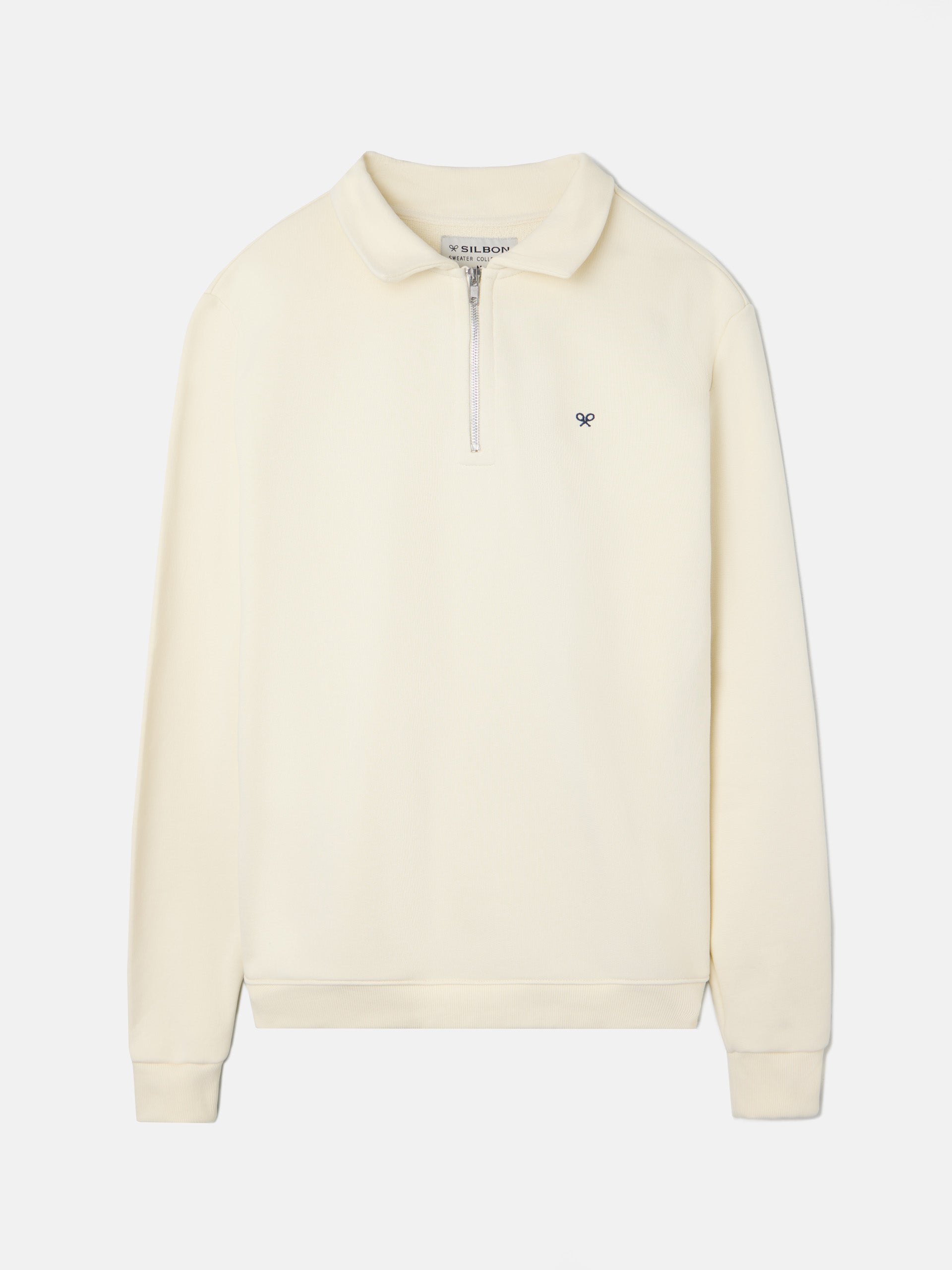 Sudadera lisa cuello polo beige