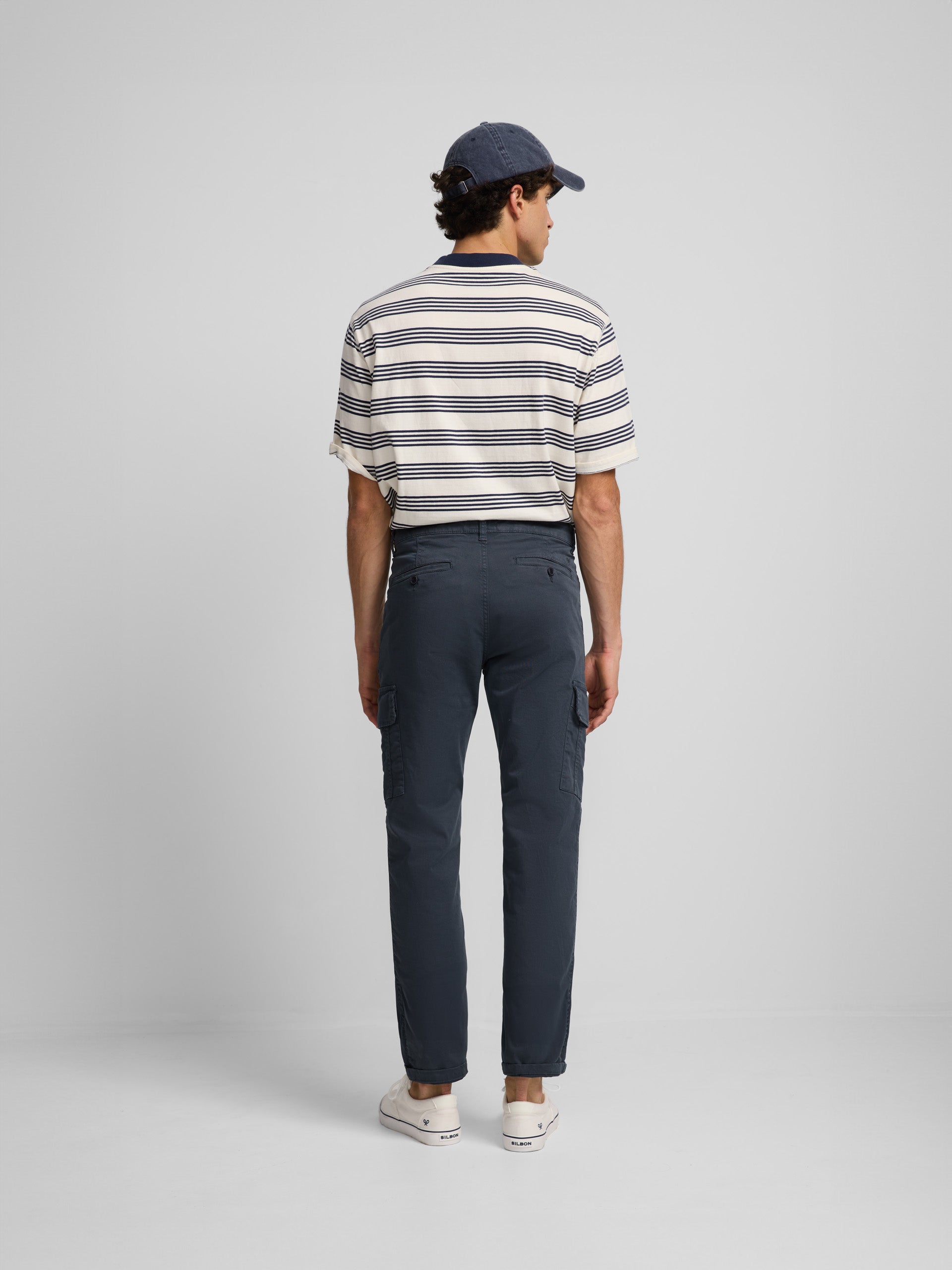 Navy blue double pleat cargo pants