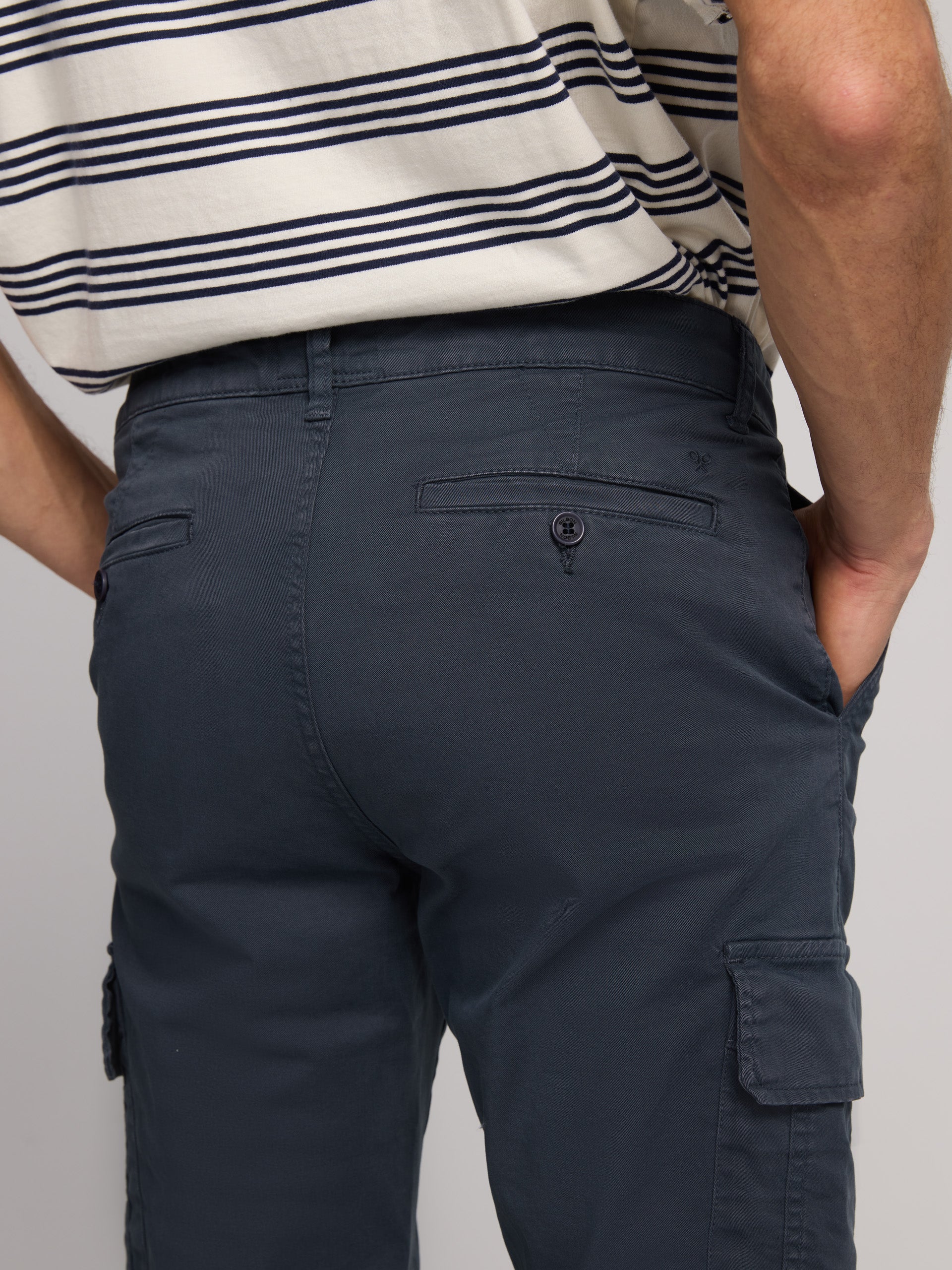 Navy blue double pleat cargo pants