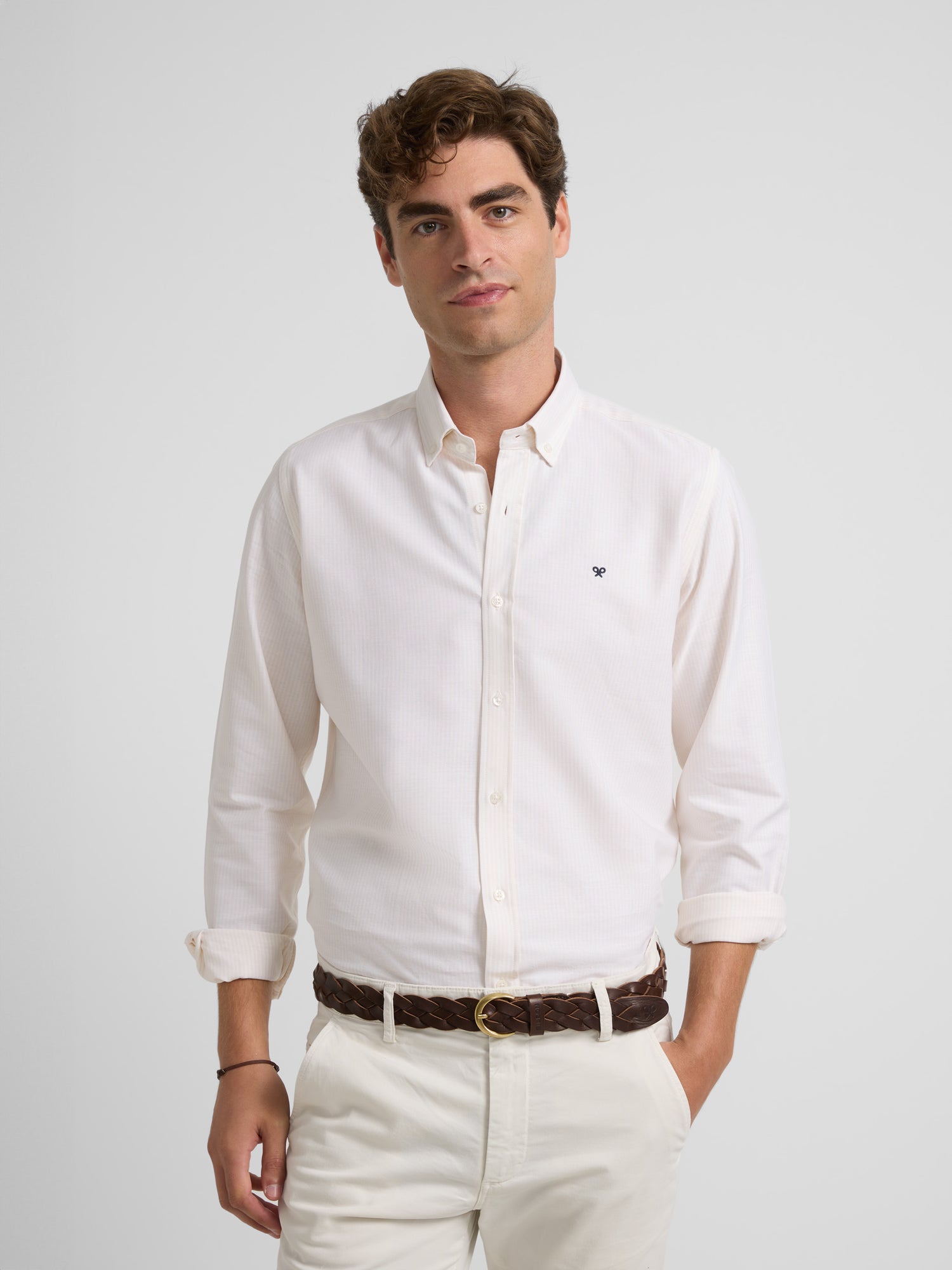 Camisa sport oxford rayas crema