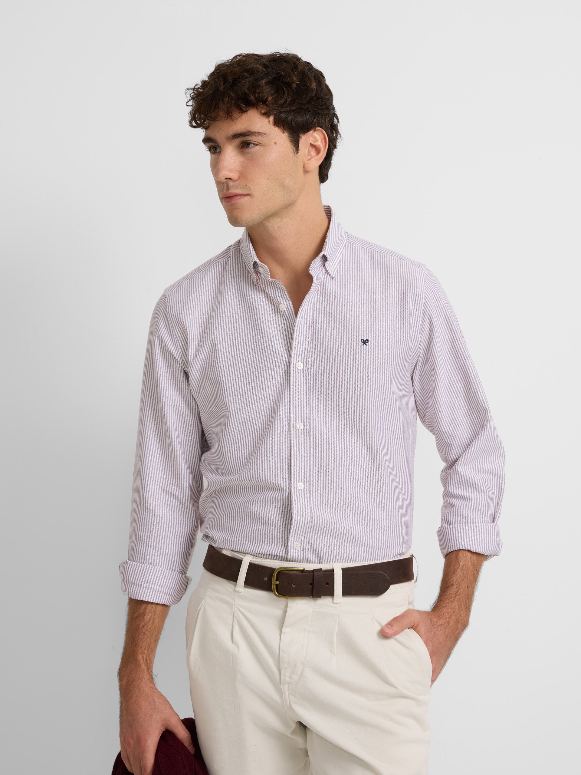 Camisa sport oxford rayas burdeos